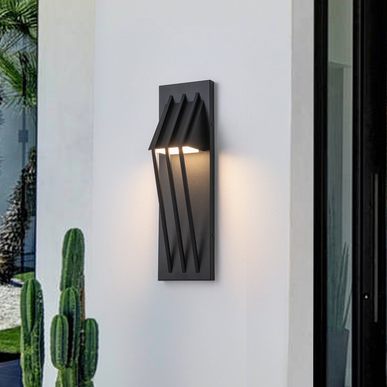 Glowlings 1-Light Modern 18"High Matte Black IP54 Rectangle LED Outdoor Wall Sconce