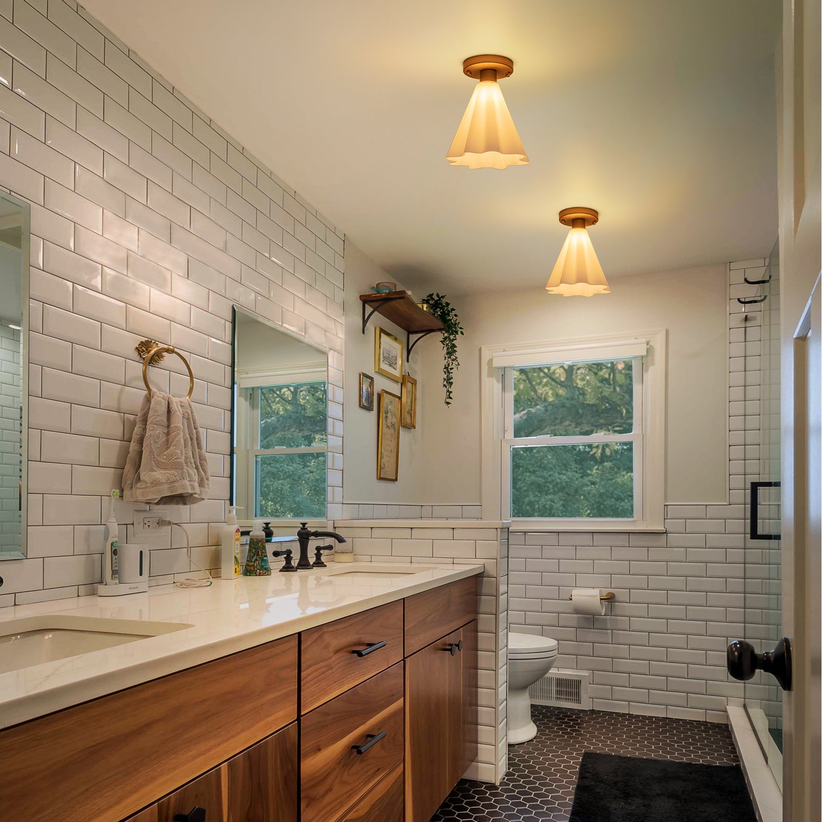 Glowlings 1-Light Modern Opal Glass Cone Flower Flush Mount Ceiling Light