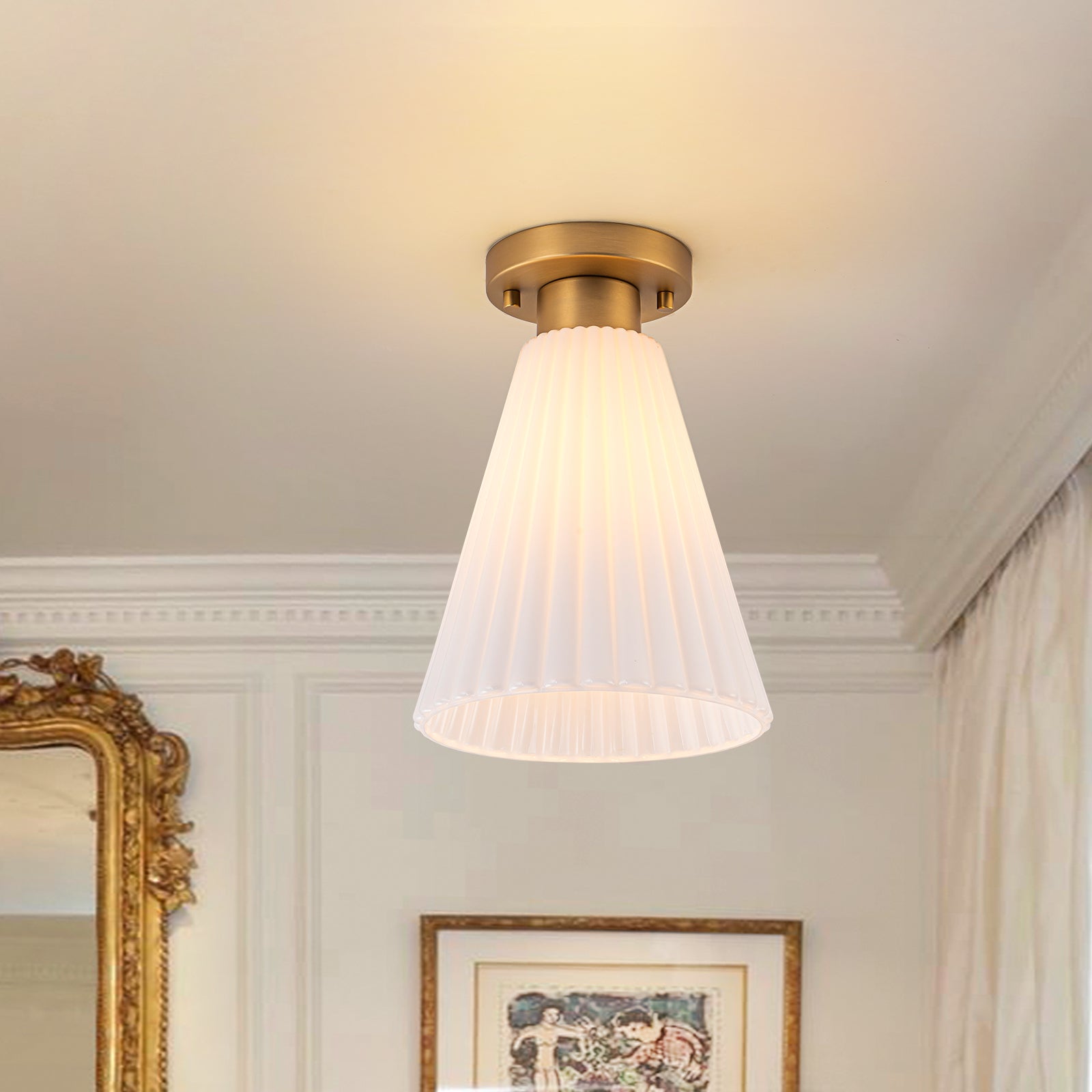 Glowlings 1-Light Modern Opal Glass Cone Flower Flush Mount Ceiling Light