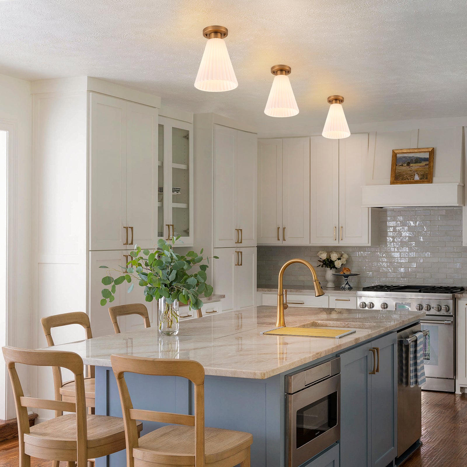 Glowlings 1-Light Modern Opal Glass Cone Flower Flush Mount Ceiling Light