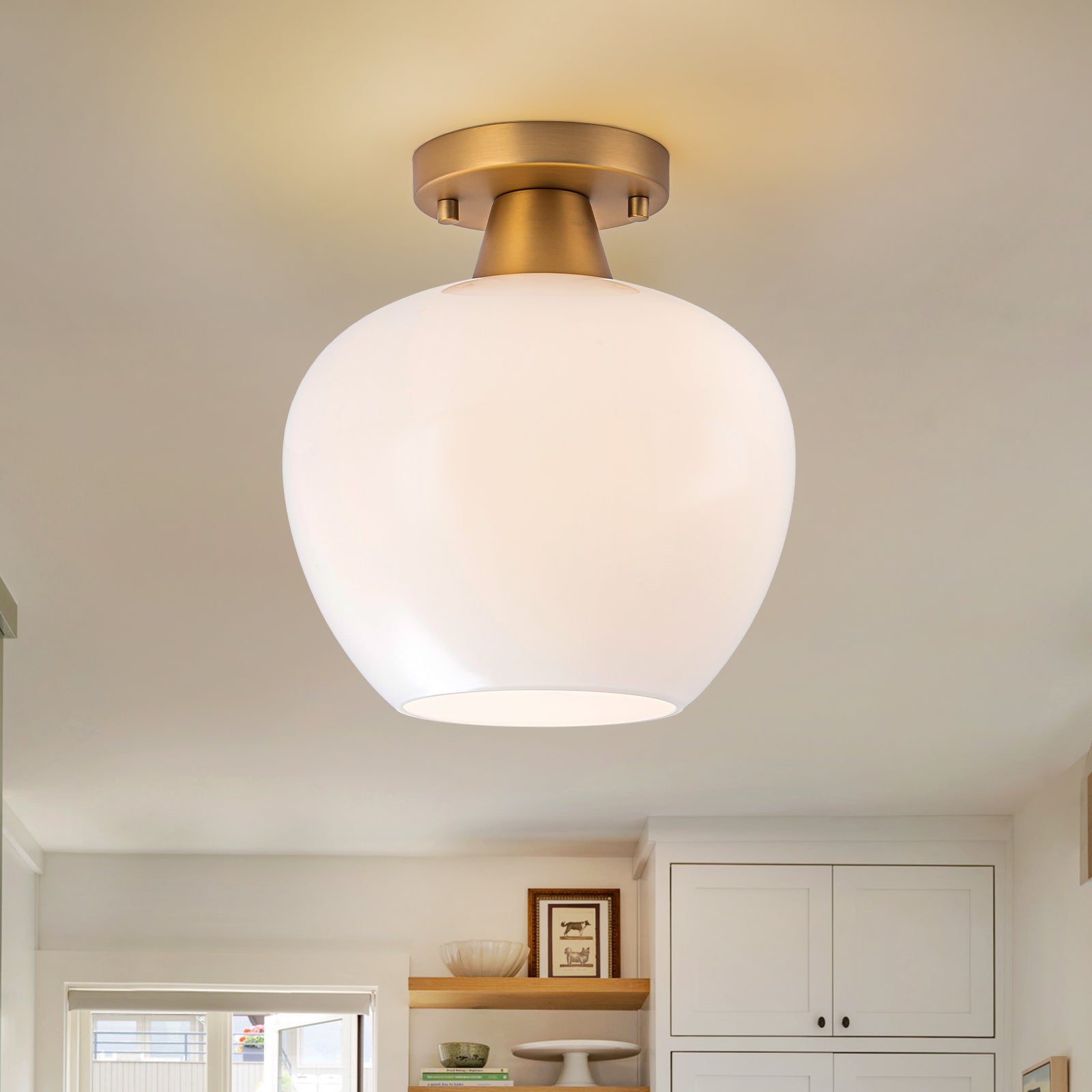 Glowlings 1-Light Modern Opal Glass Small Semi-Flush Mount Ceiling Light