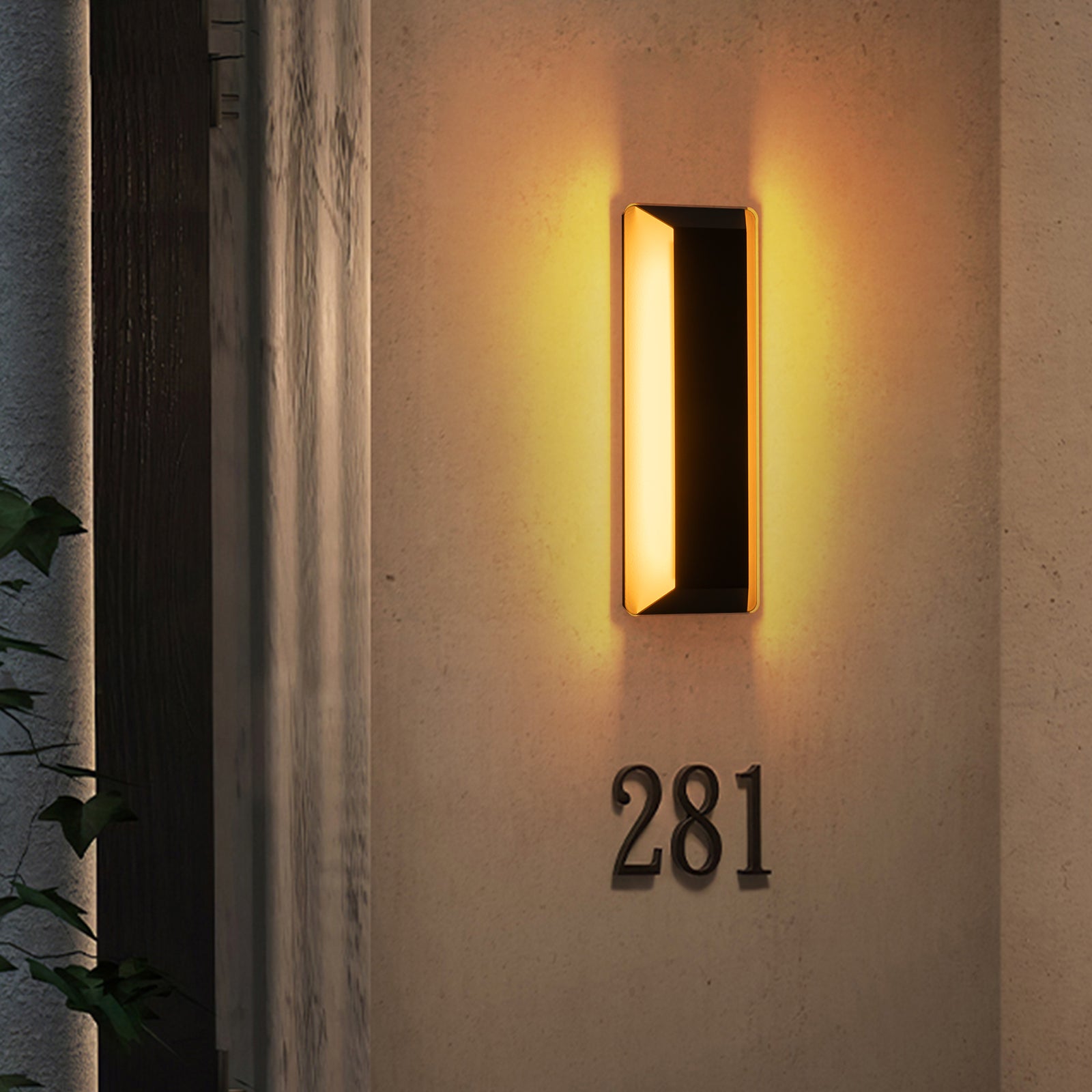 Glowlings 1-Light Modern 14"High Rectangle Black&Gold LED Outdoor Wall Sconce