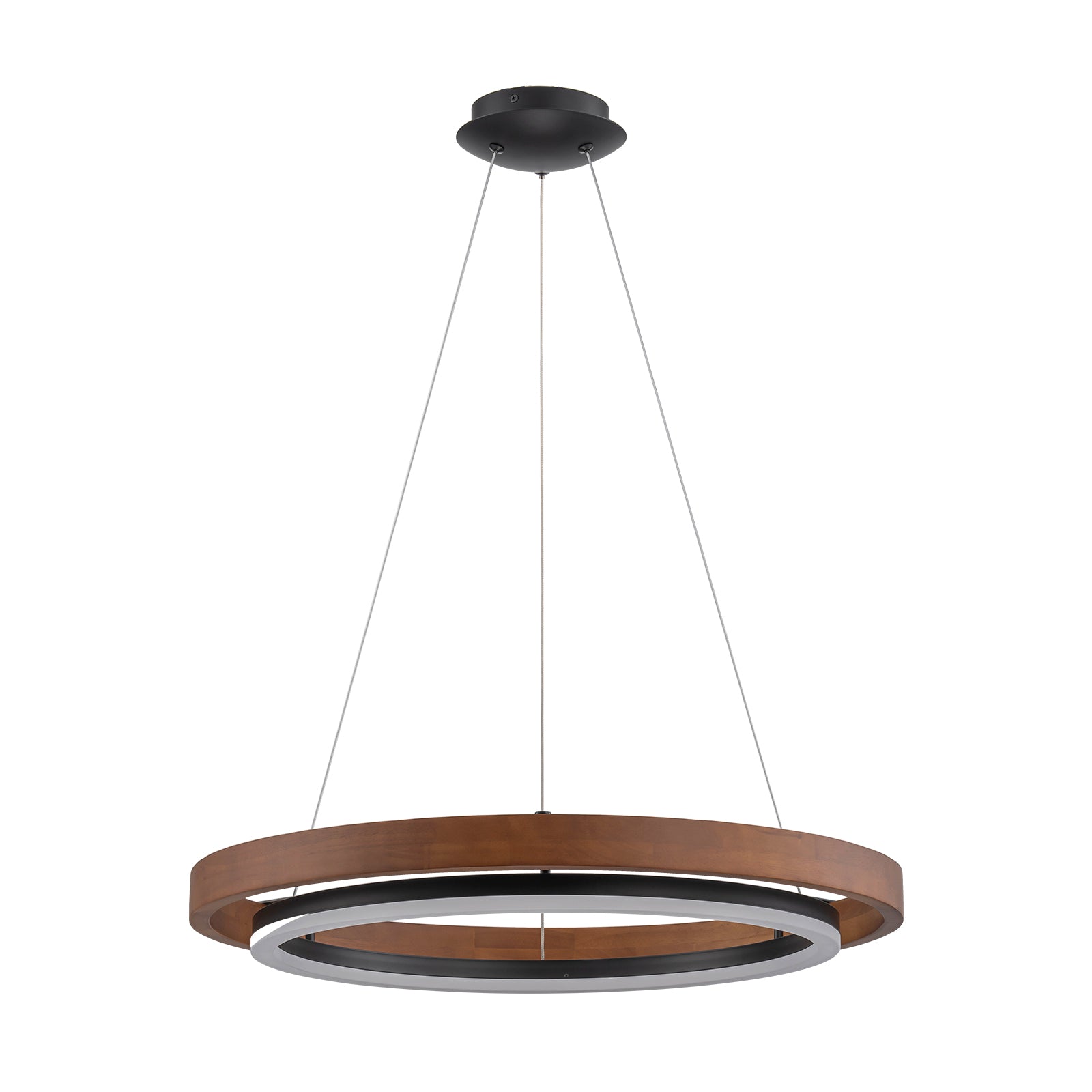 Glowlings 1-Light Modern 24"Wide Dimmable Round Walnut Wooden LED Chandelier