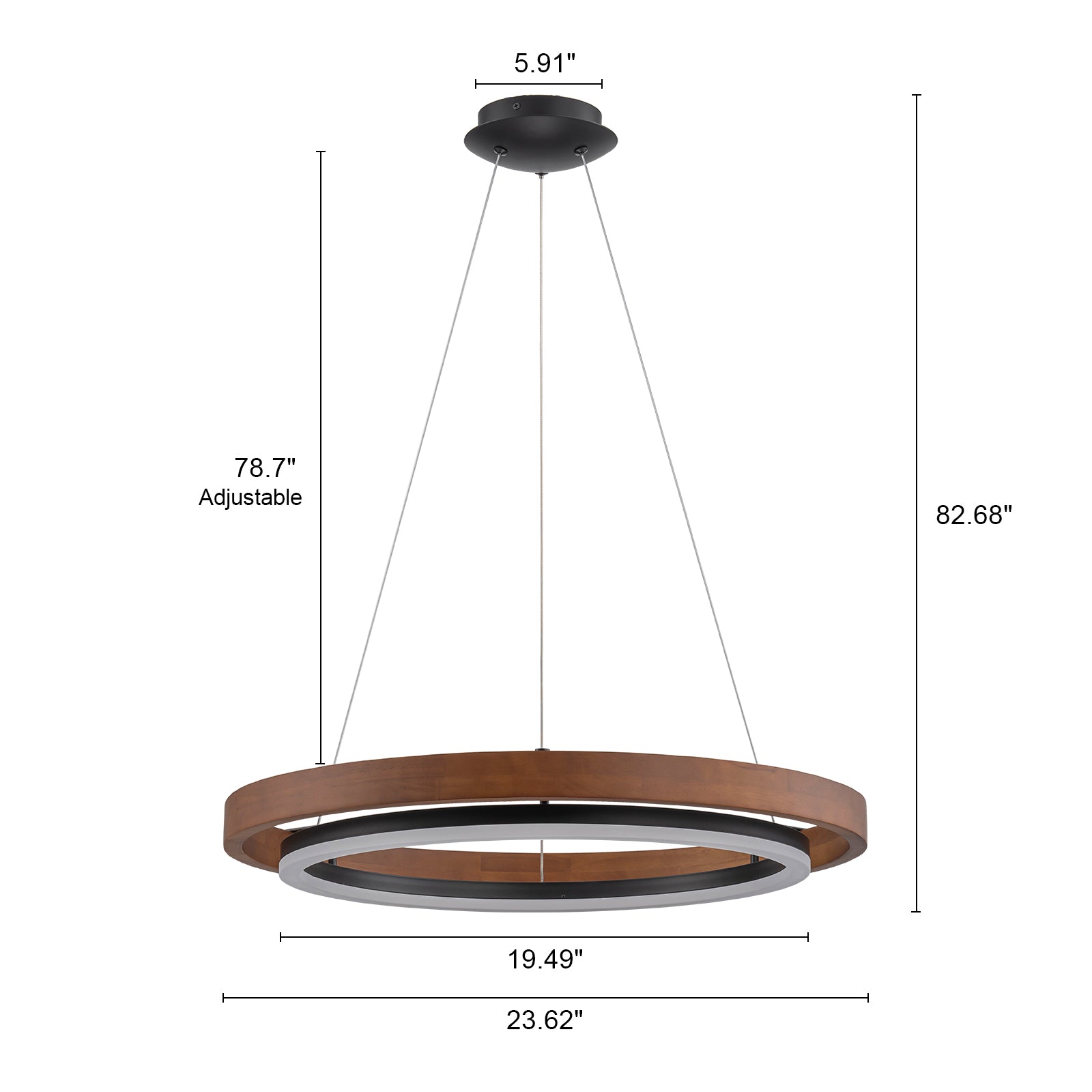 Glowlings 1-Light Modern 24"Wide Dimmable Round Walnut Wooden LED Chandelier