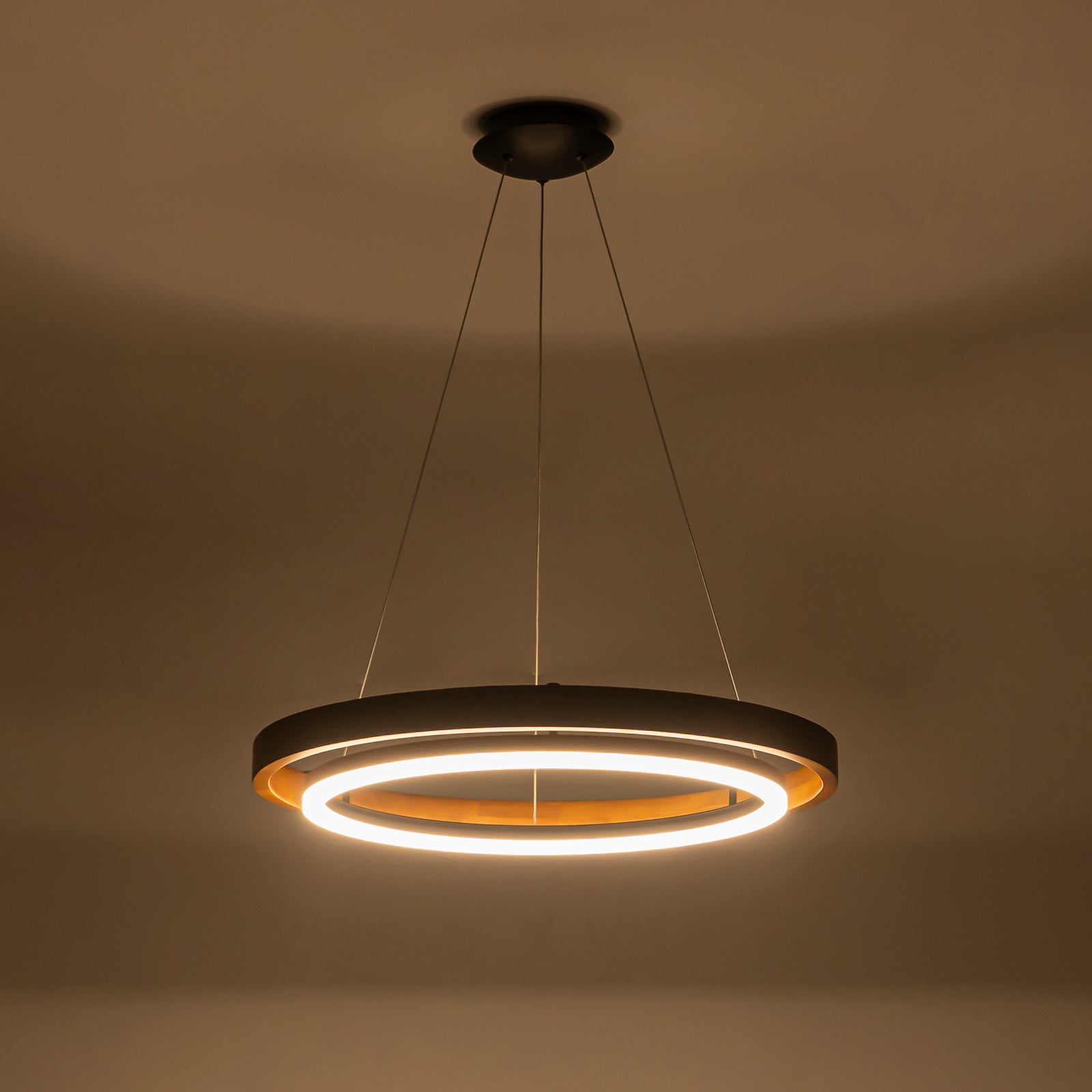 Glowlings 1-Light Modern 24"Wide Dimmable Round Walnut Wooden LED Chandelier