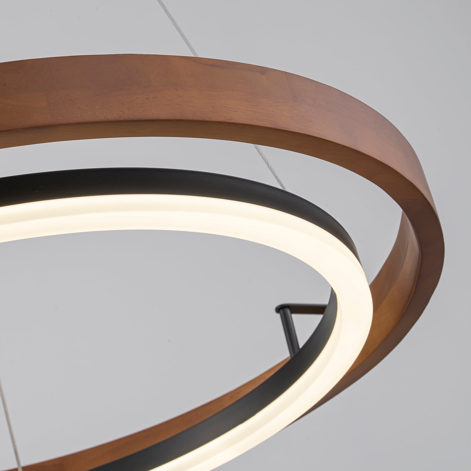 Glowlings 1-Light Modern 24"Wide Dimmable Round Walnut Wooden LED Chandelier
