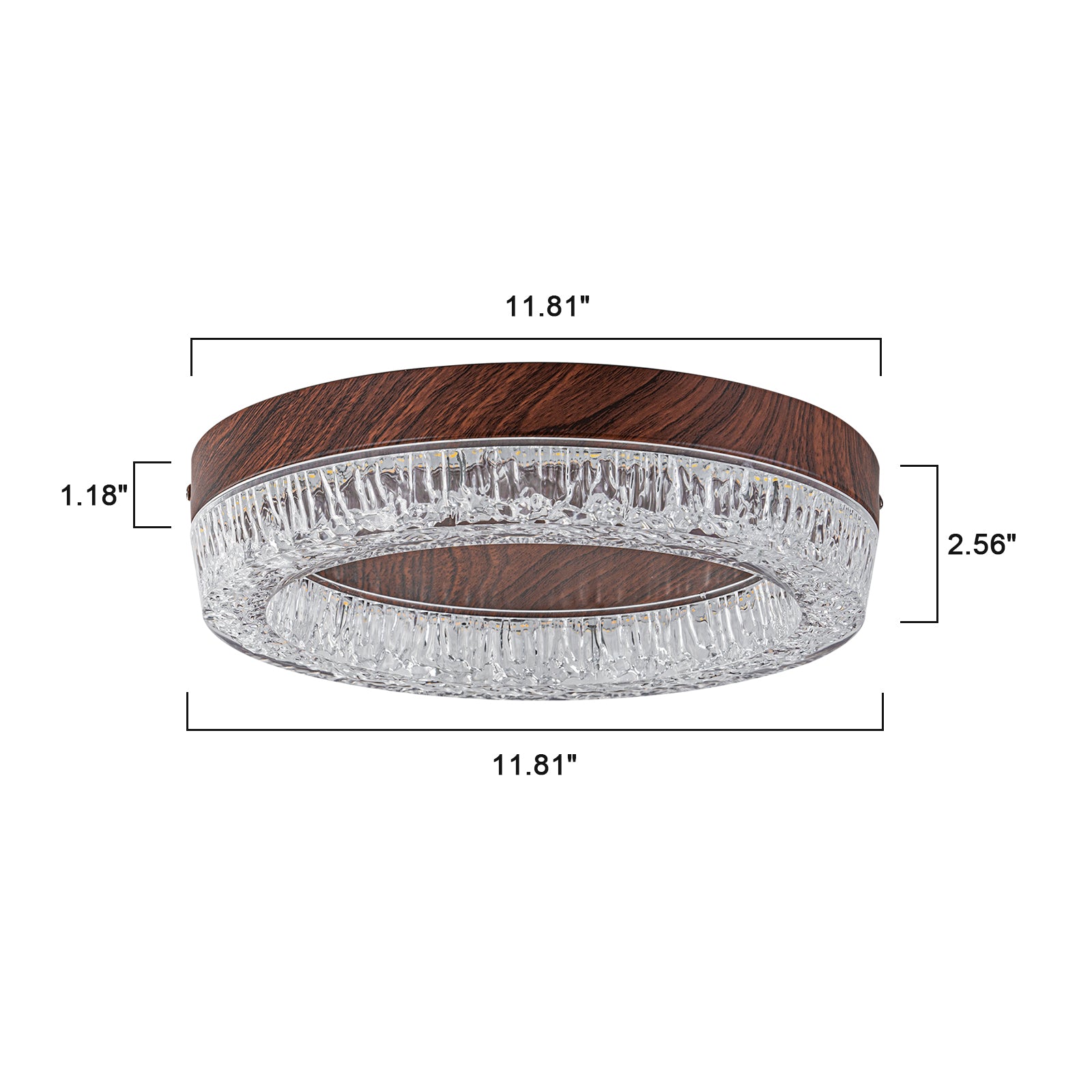 Glowlings 1-Light Modern Rippled Water Effect Round Walnut Wood LED Flush Mount Ceiling Light