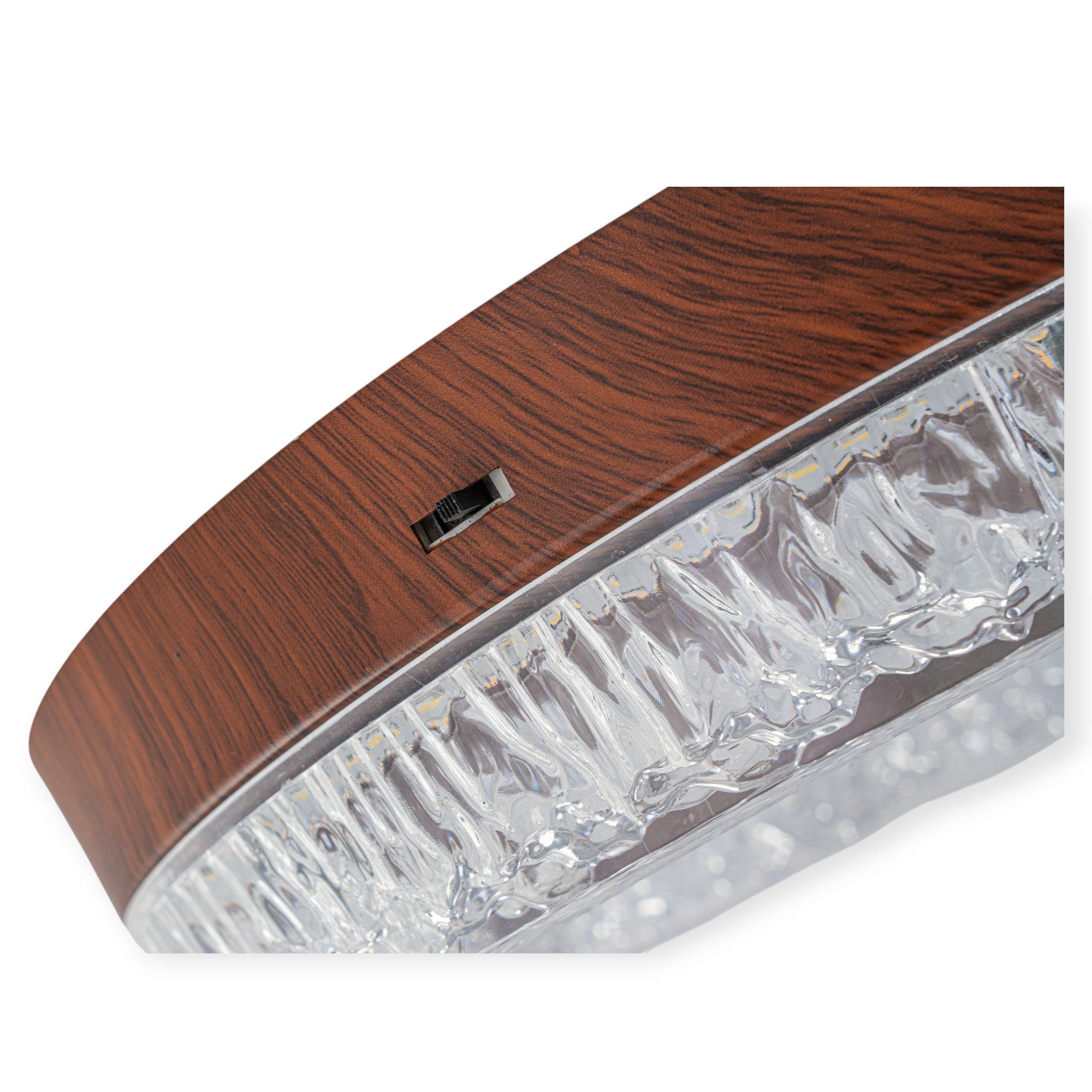 Glowlings 1-Light Modern Rippled Water Effect Round Walnut Wood LED Flush Mount Ceiling Light