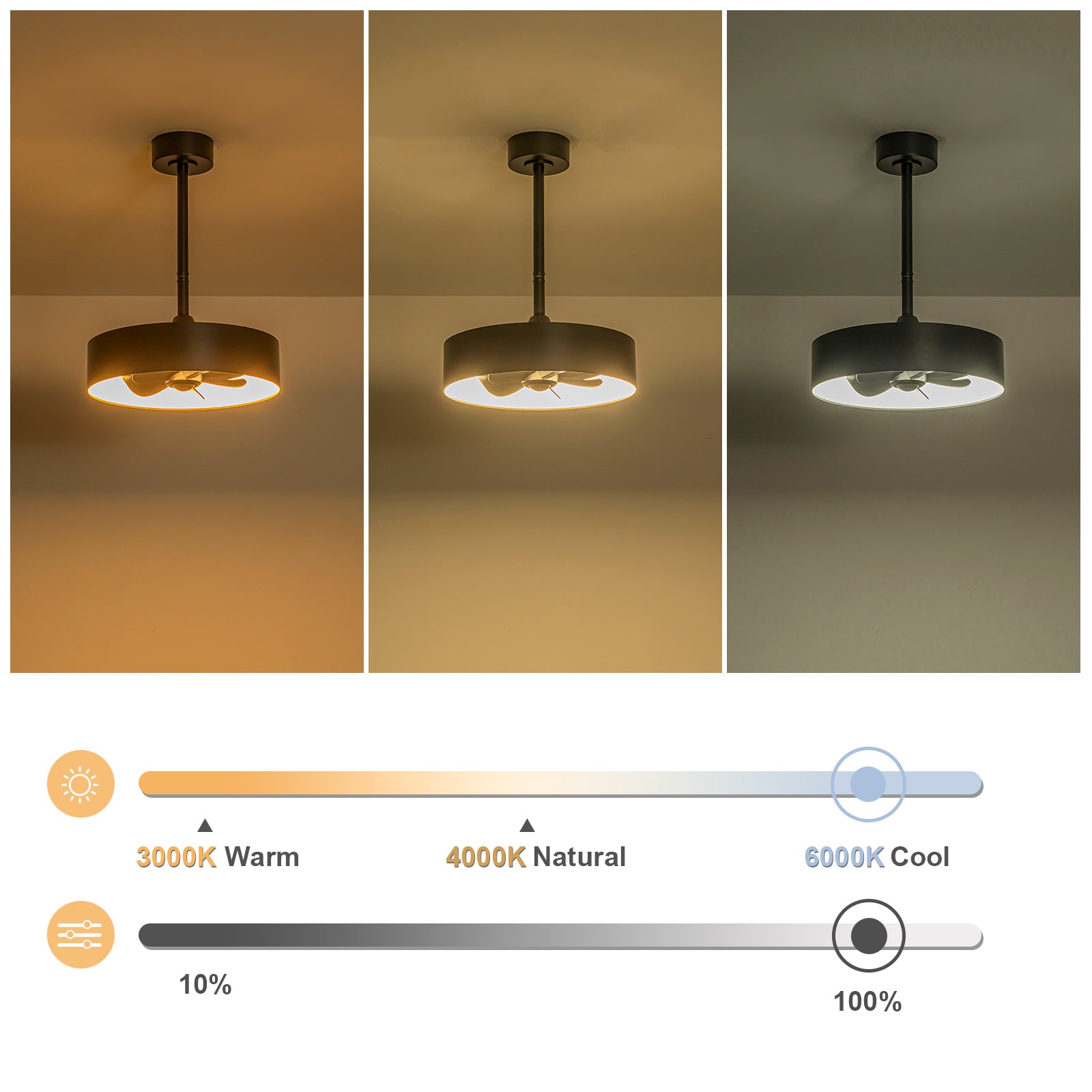 Glowlings 1-Light Modern 18"Wide Round Matte Black LED Ceiling Fan Light with Remote & APP