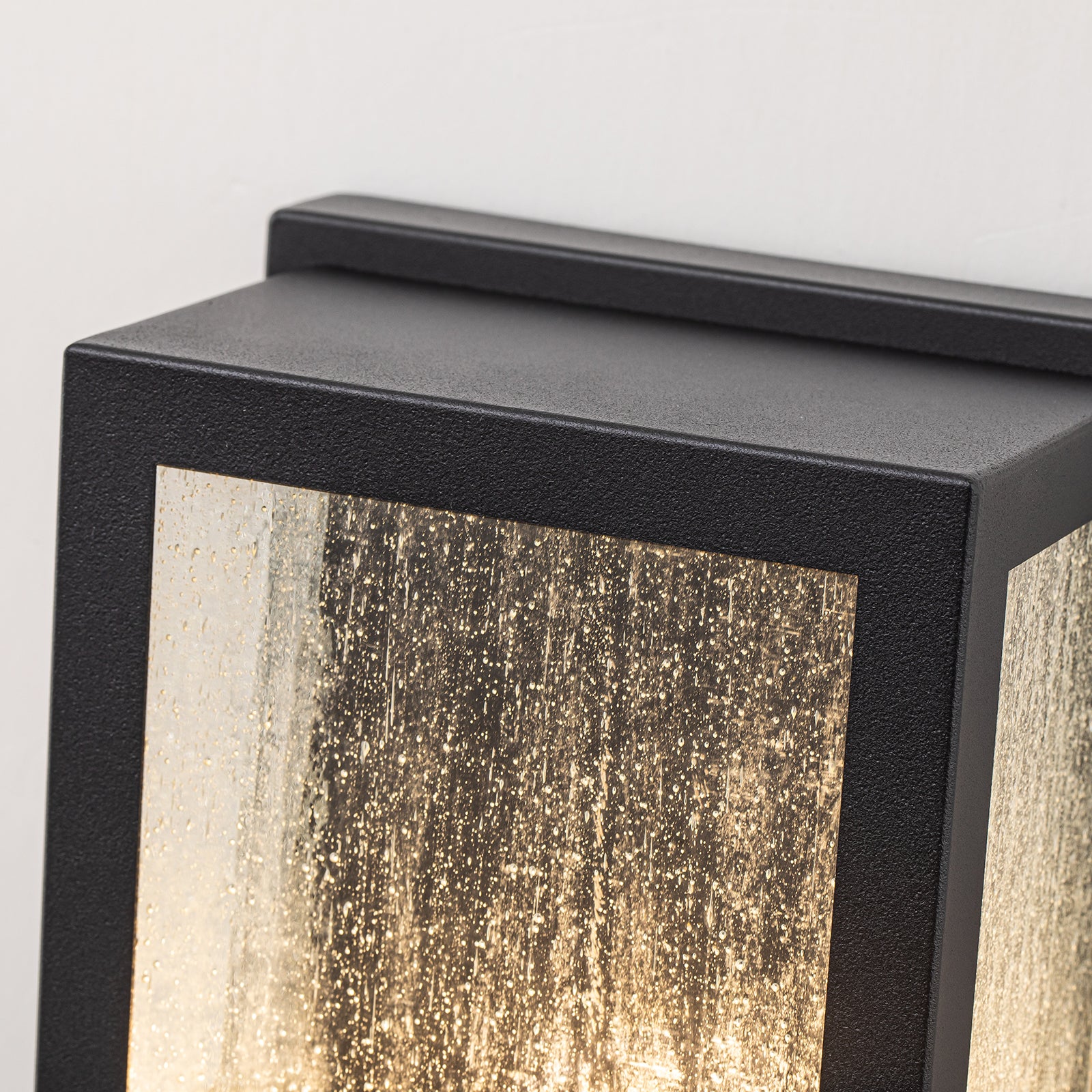 Glowlings 13"High Modern Seeded Glass Rectangle Matte Black LED Outdoor Wall Sconce