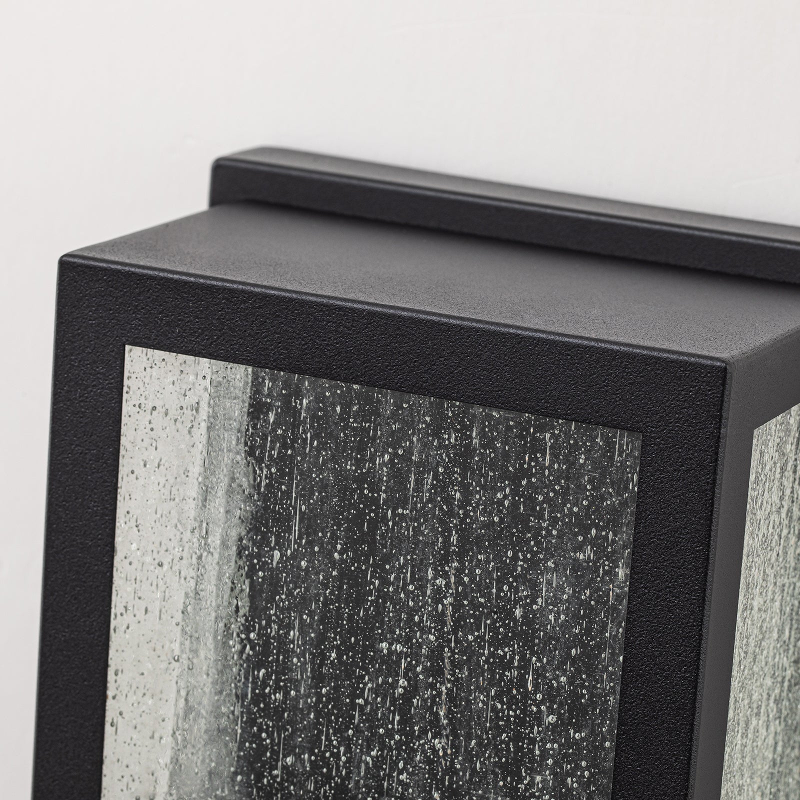 Glowlings 13"High Modern Seeded Glass Rectangle Matte Black LED Outdoor Wall Sconce