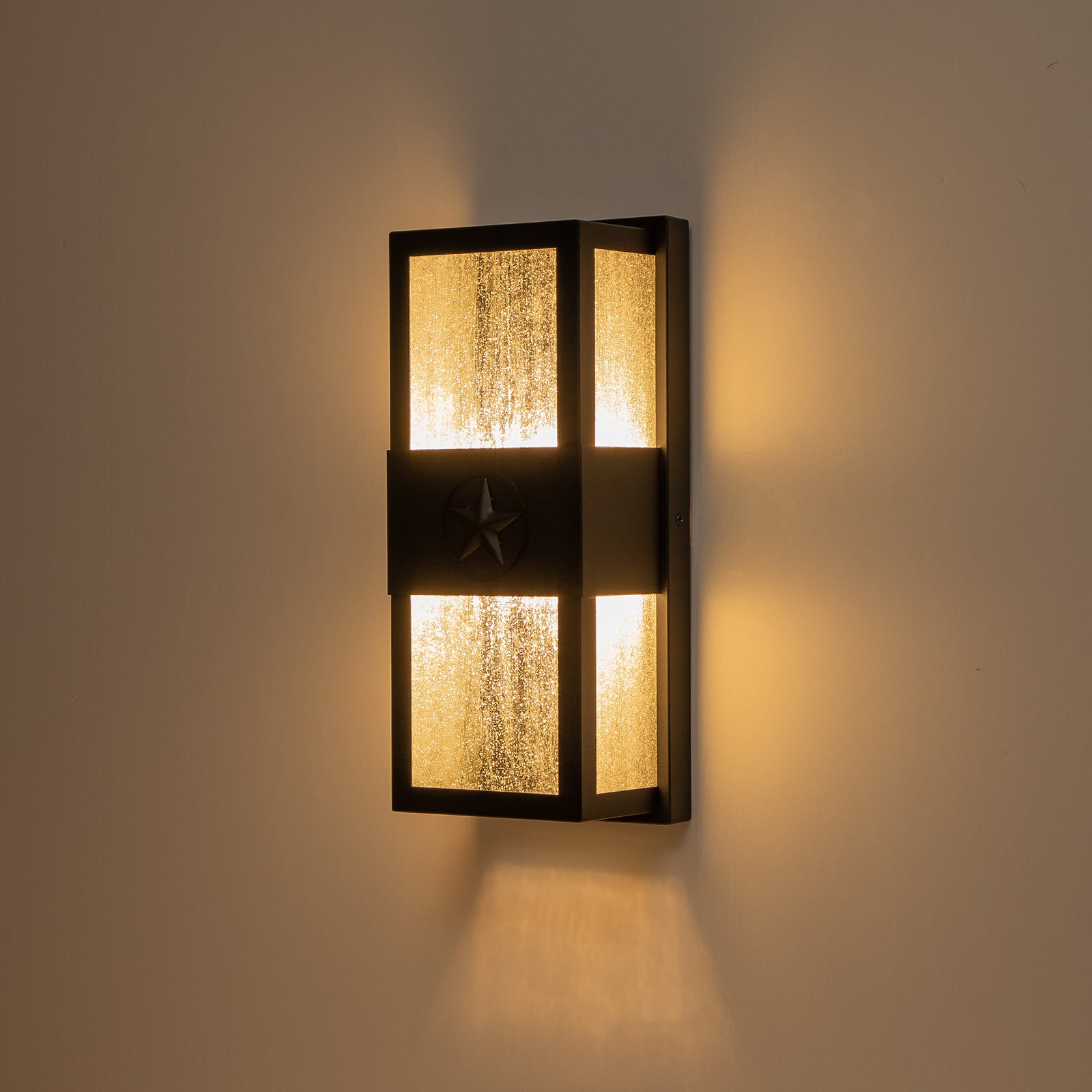 Glowlings 13"High Modern Seeded Glass Rectangle Matte Black LED Outdoor Wall Sconce