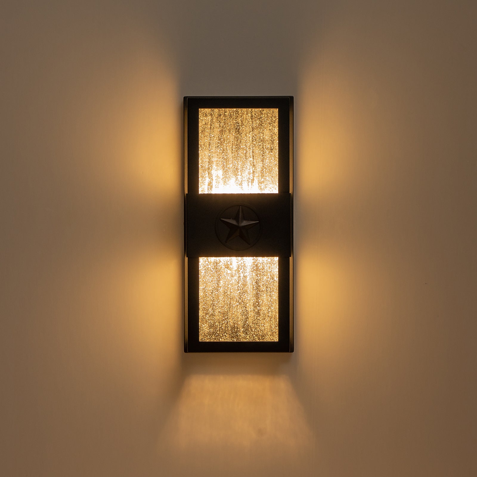 Glowlings 13"High Modern Seeded Glass Rectangle Matte Black LED Outdoor Wall Sconce