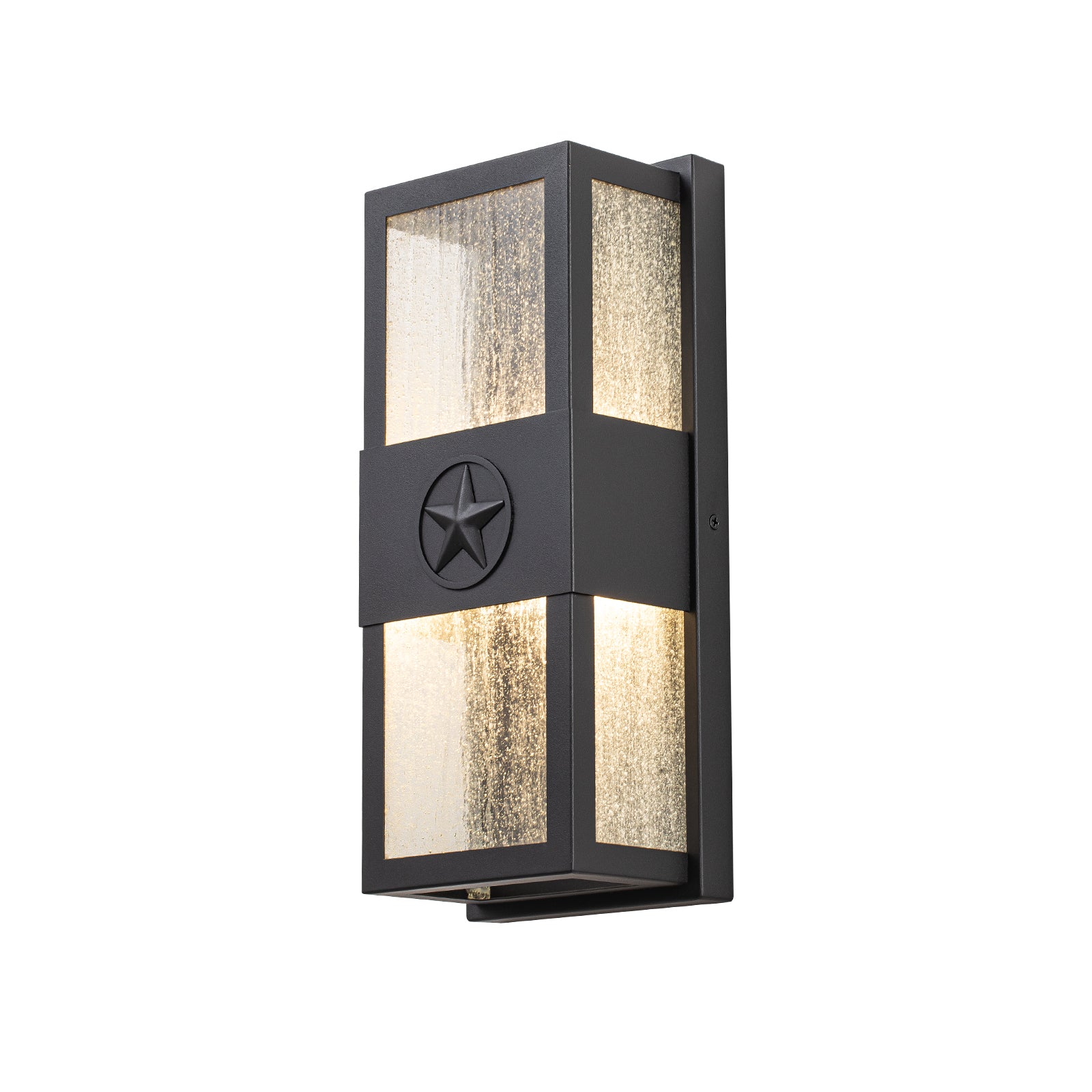 Glowlings 13"High Modern Seeded Glass Rectangle Matte Black LED Outdoor Wall Sconce