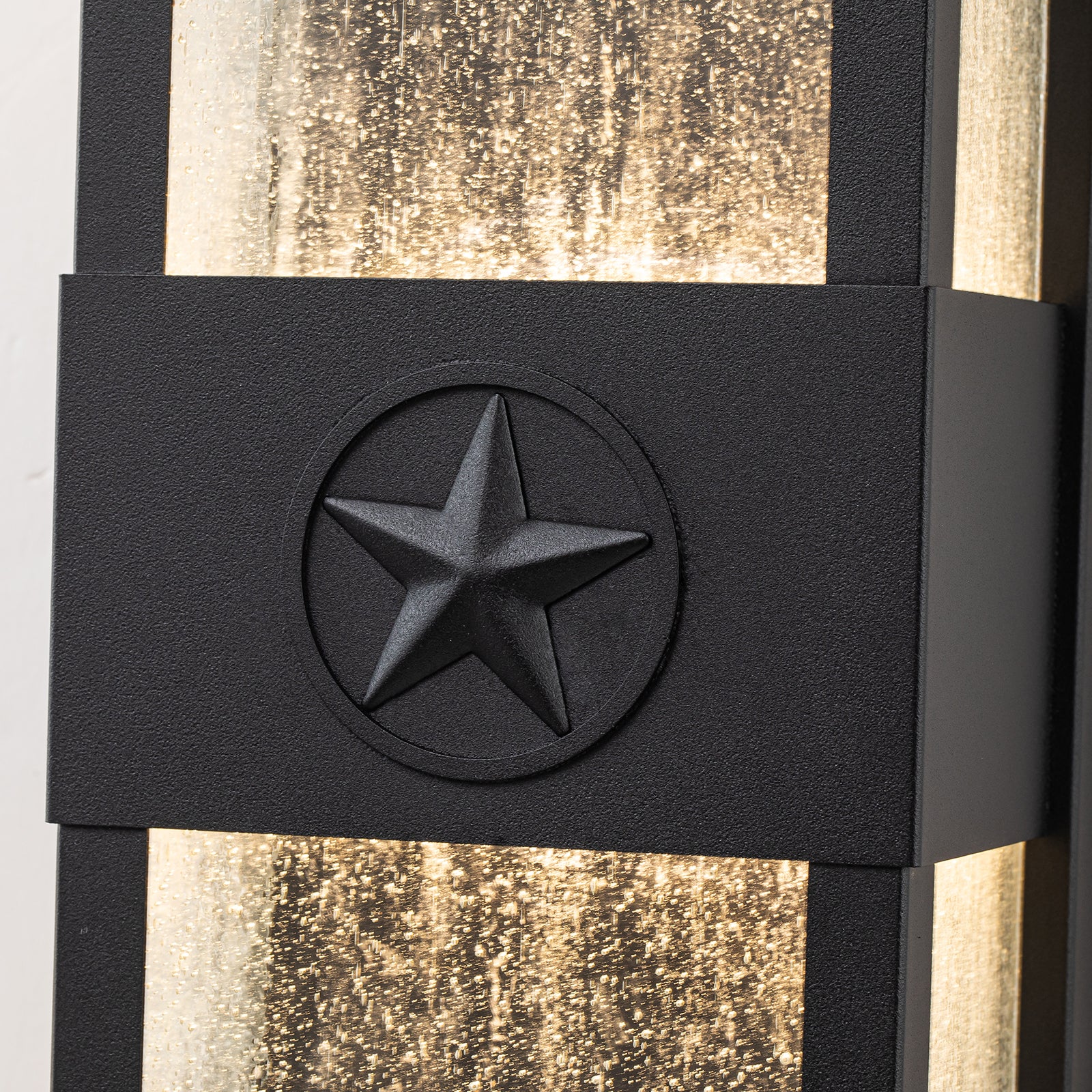Glowlings 13"High Modern Seeded Glass Rectangle Matte Black LED Outdoor Wall Sconce