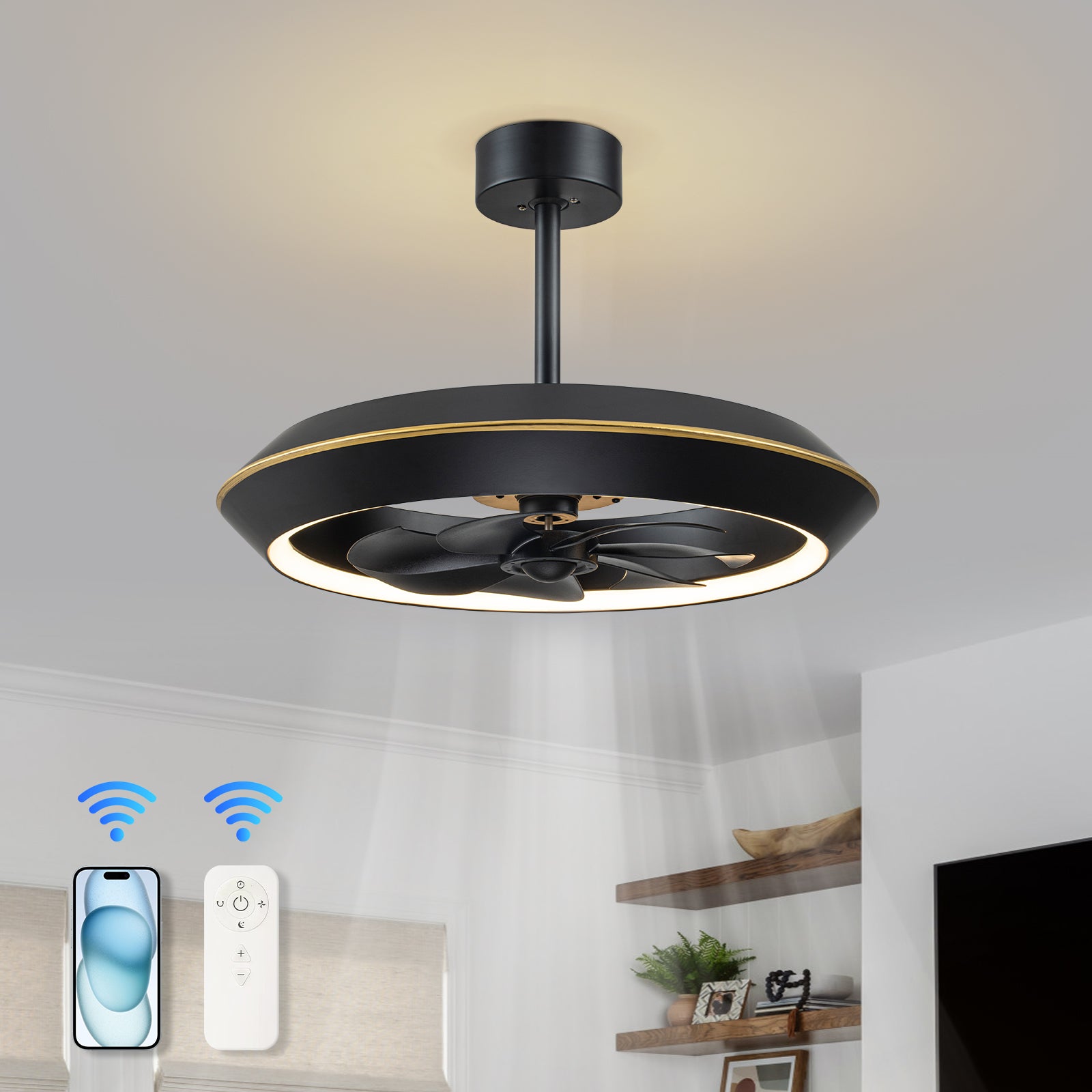 Glowlings 1-Light Modern Stepless Dimming Ring LED Ceiling Fan with Light Remote Control