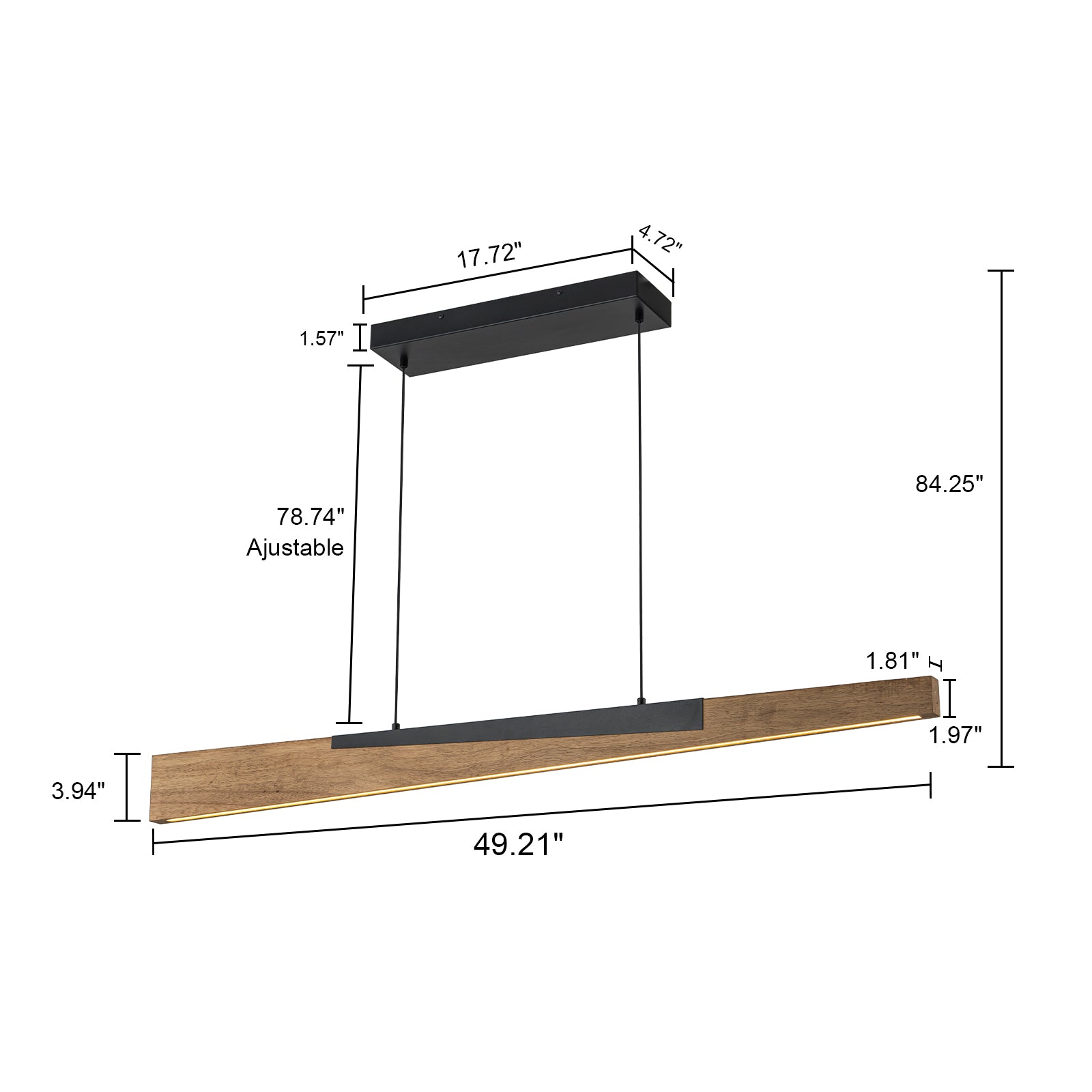 Glowlings 1-Light 49"Wide Modern Tilted Pine Linear LED Wooden Pendant Light Island Light