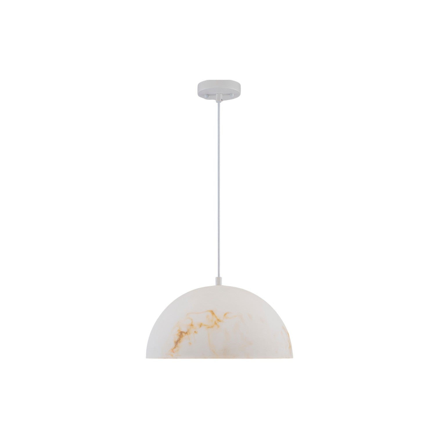 Glowlings 1-Light Modern White Faux Alabaster Marble Bowl Hanging Dome Pendant Light Island Light