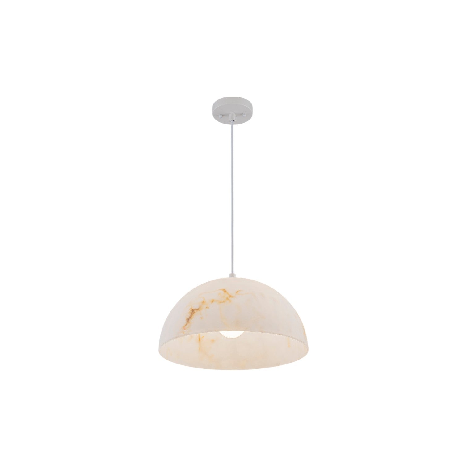 Glowlings 1-Light Modern White Faux Alabaster Marble Bowl Hanging Dome Pendant Light Island Light