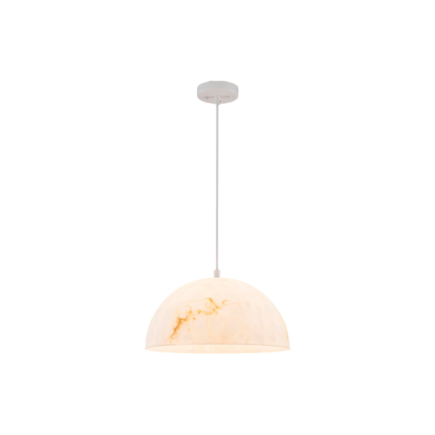 Glowlings 1-Light Modern White Faux Alabaster Marble Bowl Hanging Dome Pendant Light Island Light