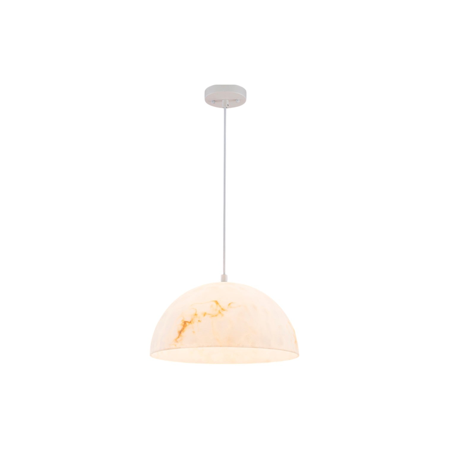 Glowlings 1-Light Modern White Faux Alabaster Marble Bowl Hanging Dome Pendant Light Island Light