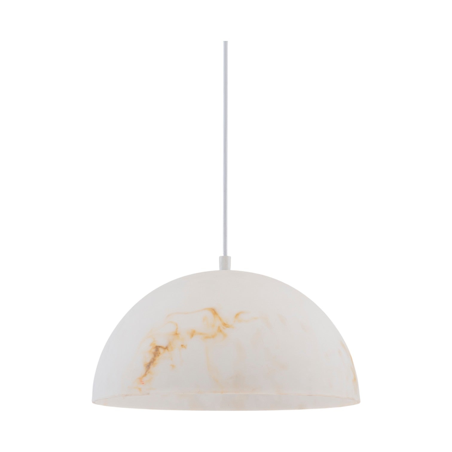 Glowlings 1-Light Modern White Faux Alabaster Marble Bowl Hanging Dome Pendant Light Island Light