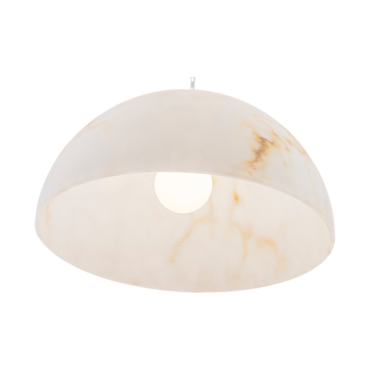 Glowlings 1-Light Modern White Faux Alabaster Marble Bowl Hanging Dome Pendant Light Island Light