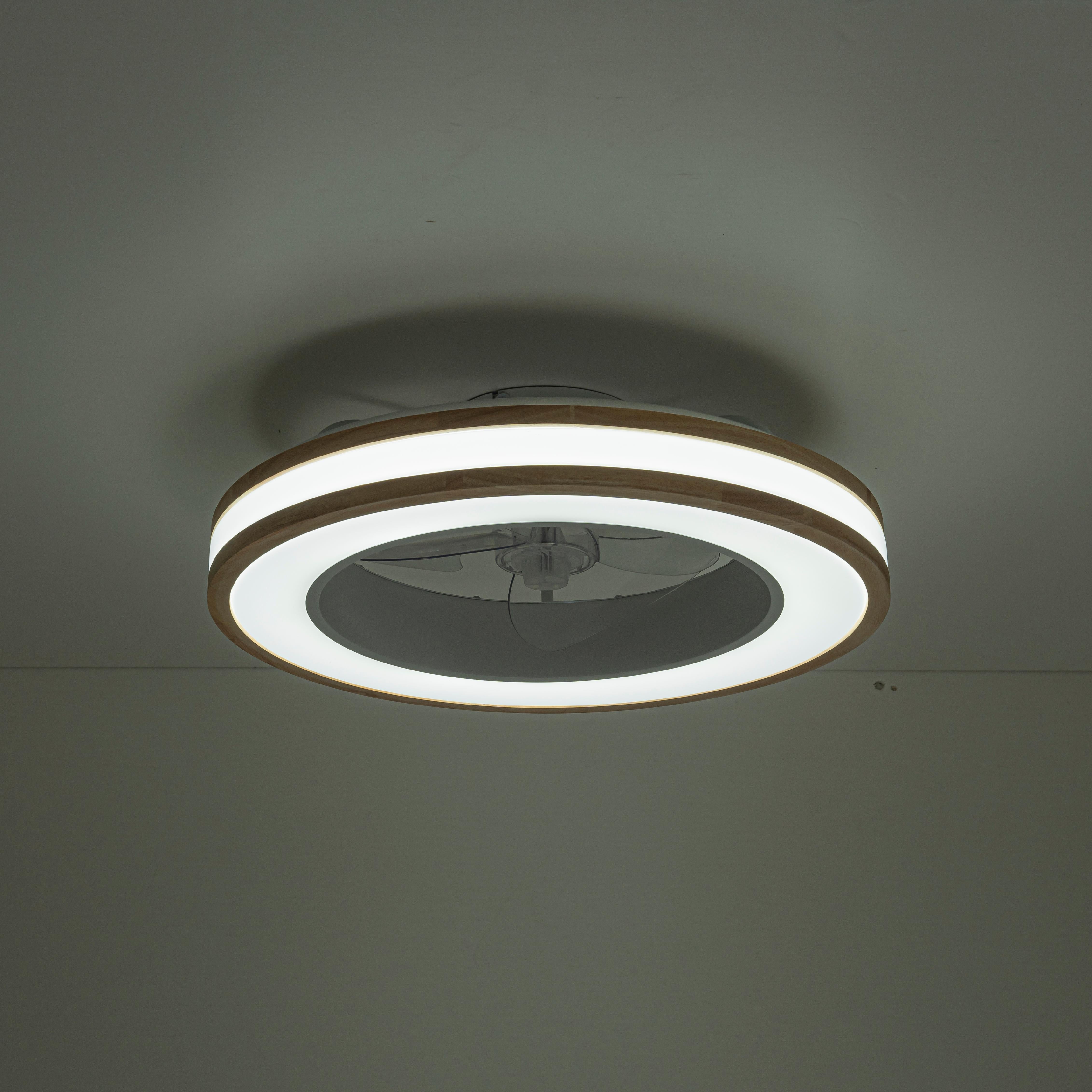 Glowlings 1-Light Natural Wood Grain Low Profile LED Ceiling Fan with Light Fandelier with Remote