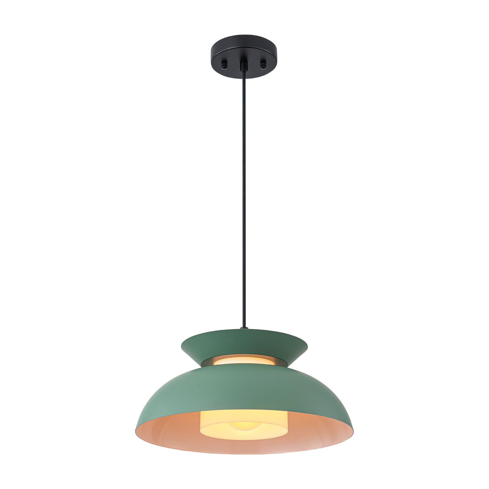 Glowlings 1-Light Nordic Industrial 14"Wide Macaron Green Dome Pendant Light