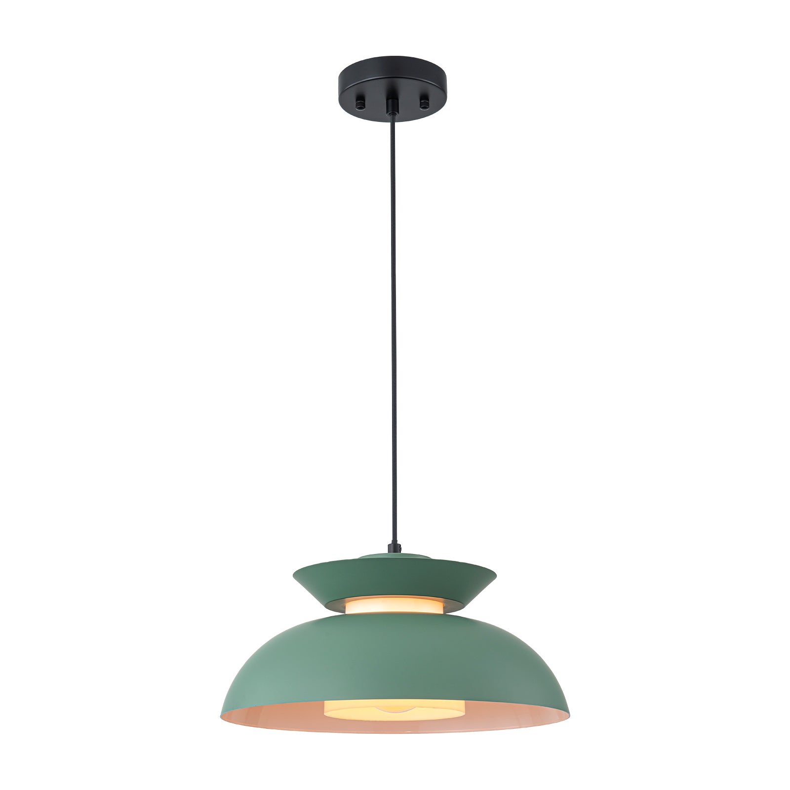 Glowlings 1-Light Nordic Industrial 14"Wide Macaron Green Dome Pendant Light