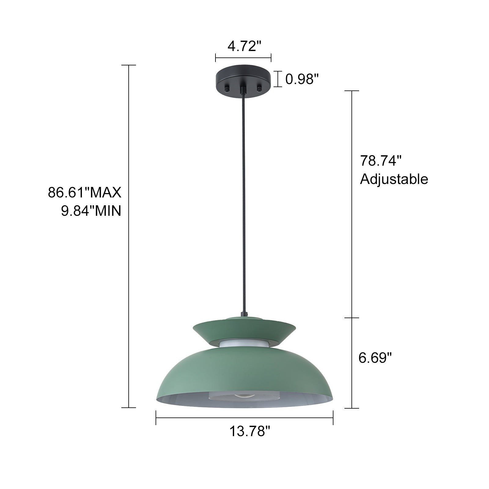 Glowlings 1-Light Nordic Industrial 14"Wide Macaron Green Dome Pendant Light