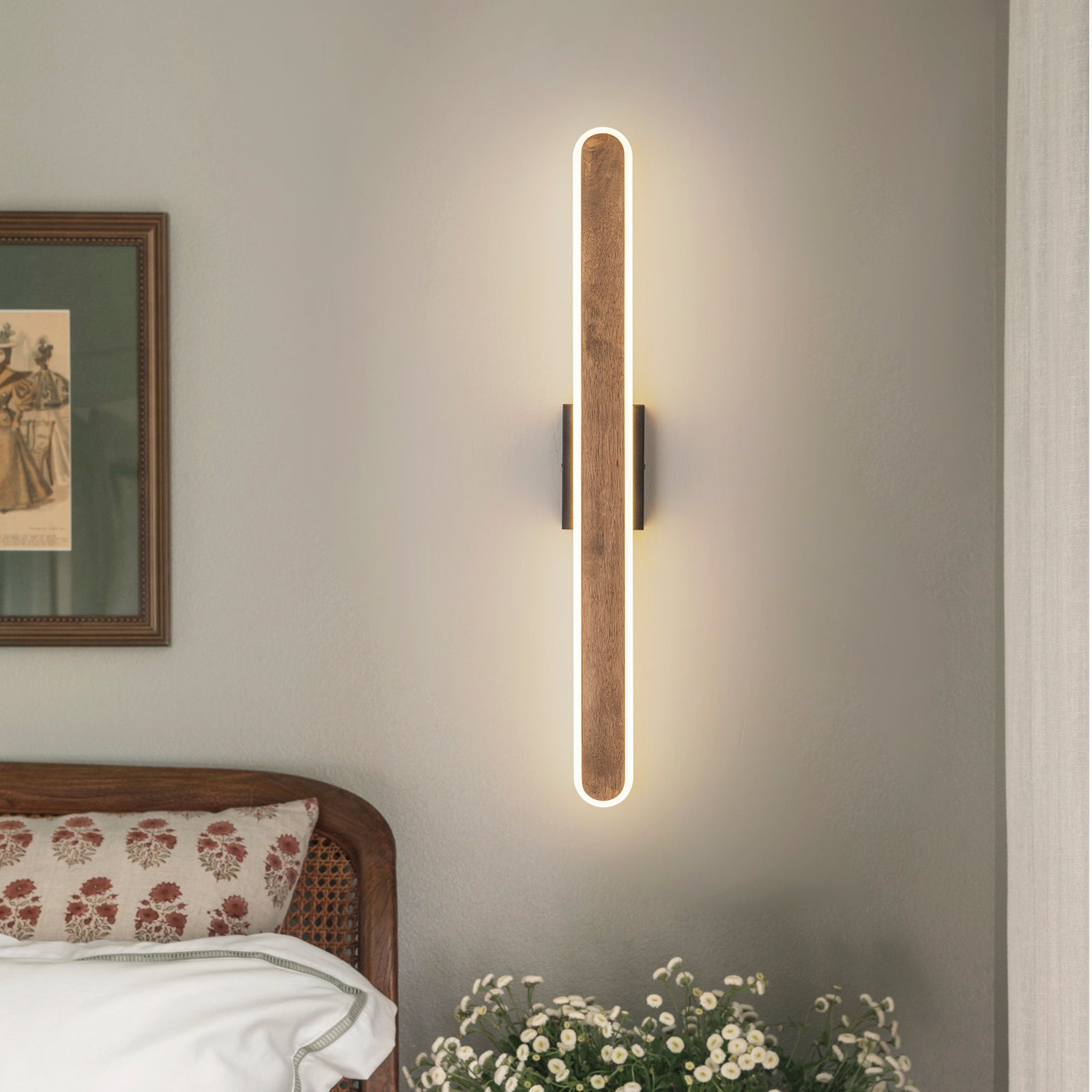 Glowlings 1-Light Organic Modern 36"High Wooden Walnut Finish Linear LED Wall Sconce