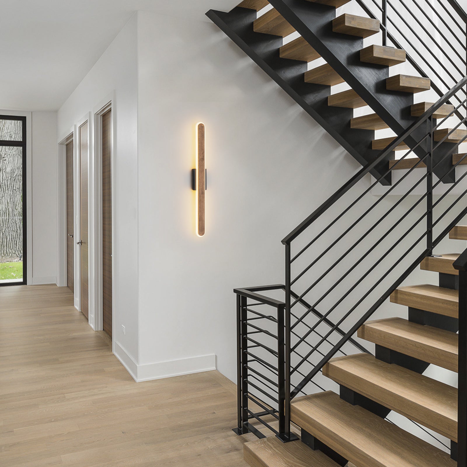 Glowlings 1-Light Organic Modern 36"High Wooden Walnut Finish Linear LED Wall Sconce
