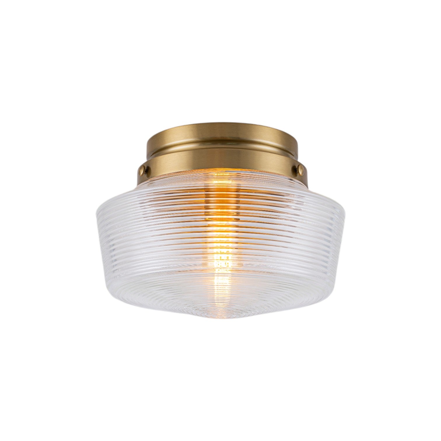 Glowlings 1-Light Retro Antique Gold Ribbed Clear Glass Flush Mount Ceiling Light