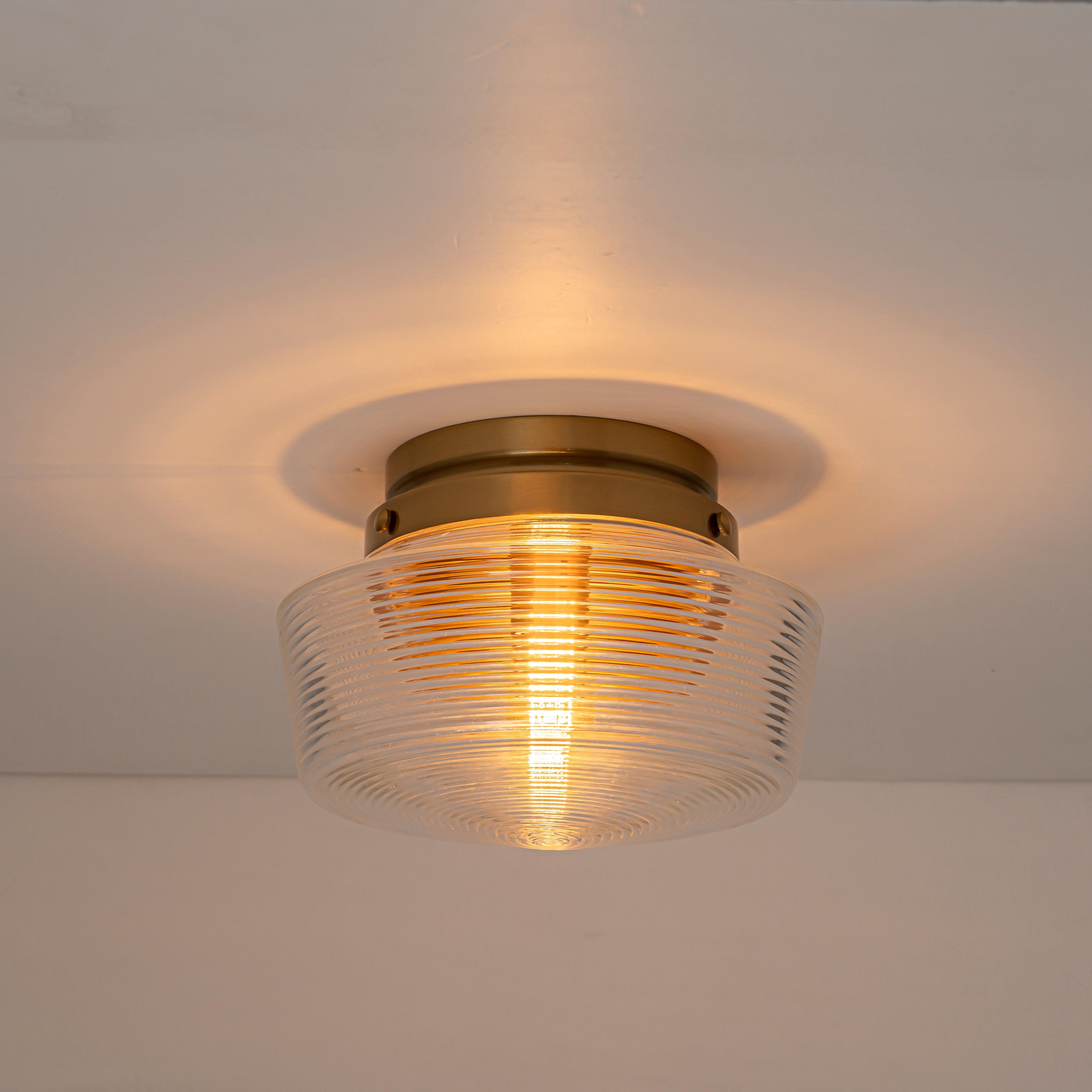Glowlings 1-Light Retro Antique Gold Ribbed Clear Glass Flush Mount Ceiling Light