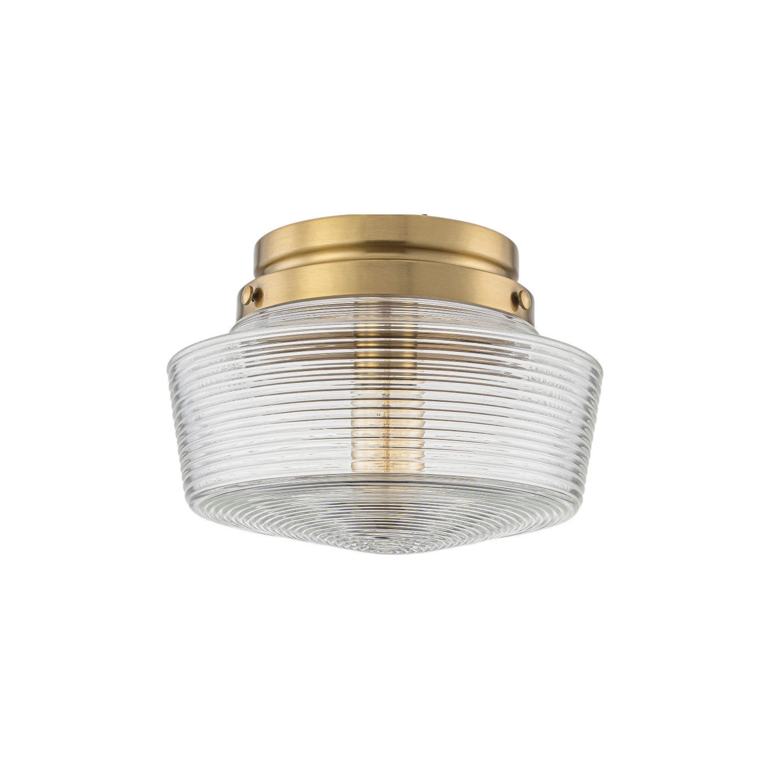 Glowlings 1-Light Retro Antique Gold Ribbed Clear Glass Flush Mount Ceiling Light