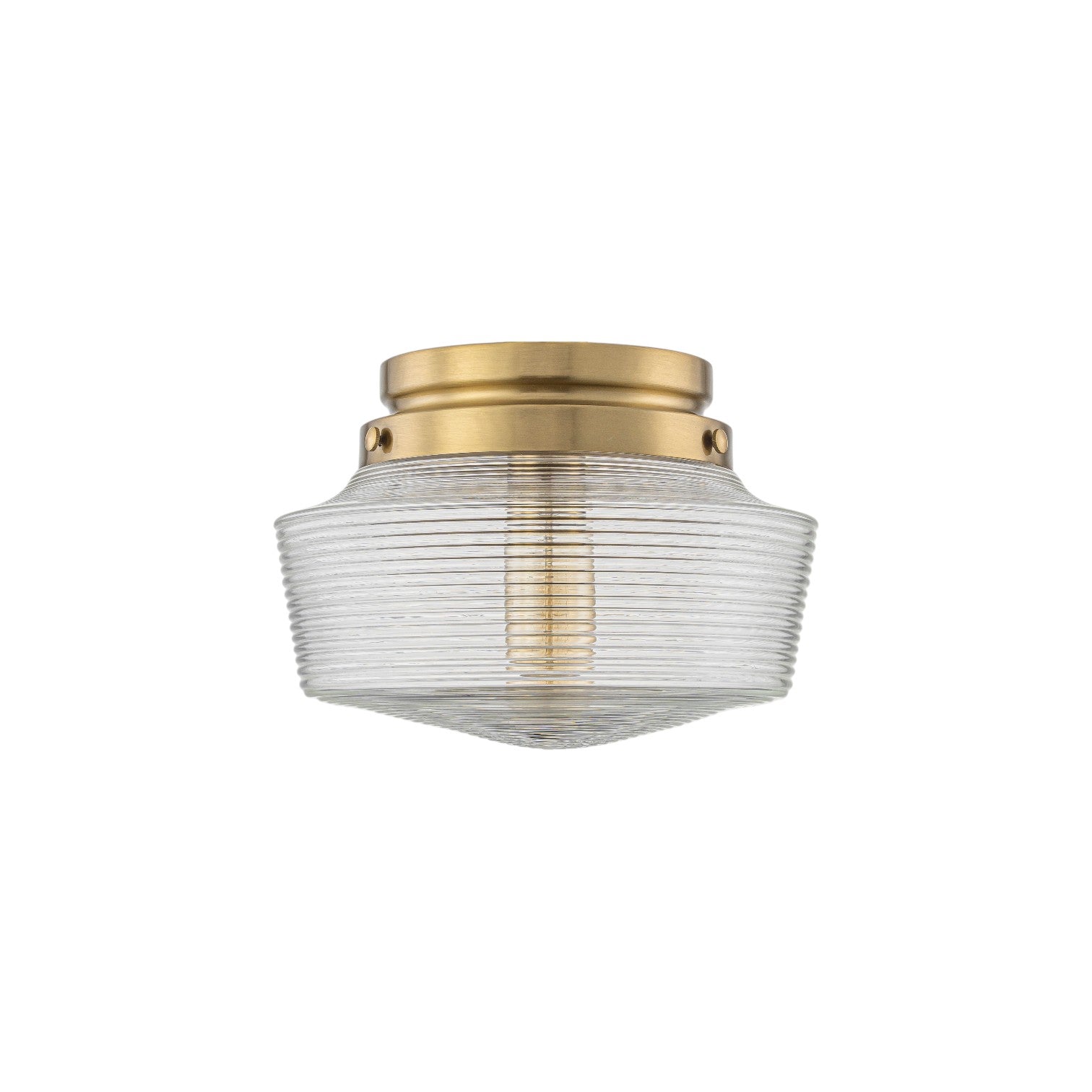 Glowlings 1-Light Retro Antique Gold Ribbed Clear Glass Flush Mount Ceiling Light