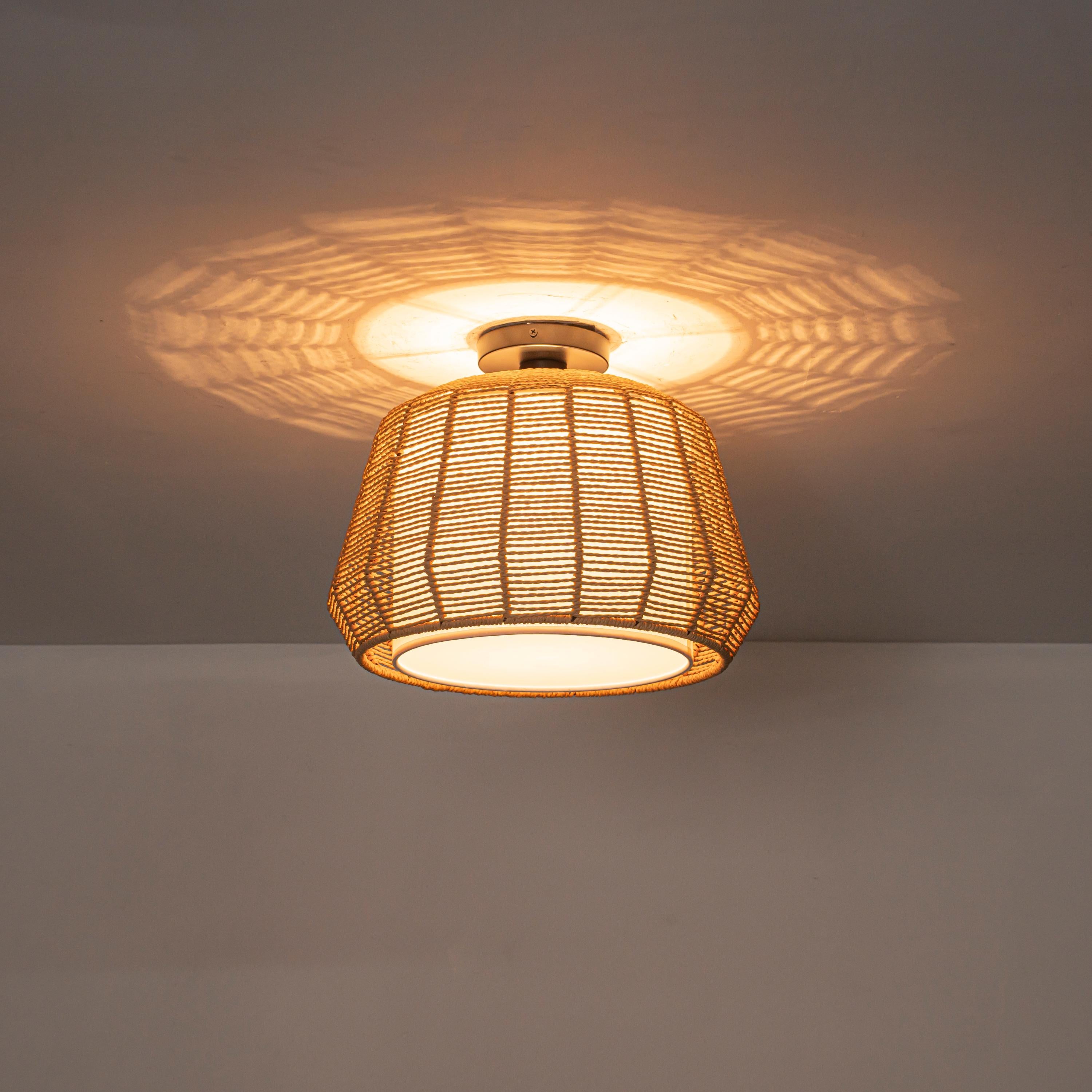 Glowlings 1-Light 16"Wide Rustic Natural Rattan Rope White Fabric Flush Mount