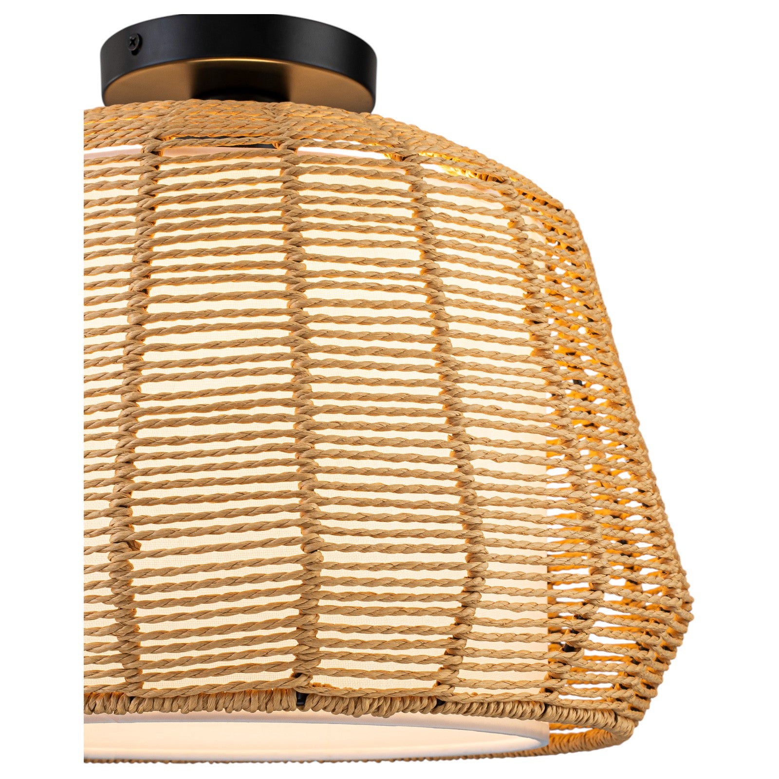 Glowlings 1-Light 16"Wide Rustic Natural Rattan Rope White Fabric Flush Mount