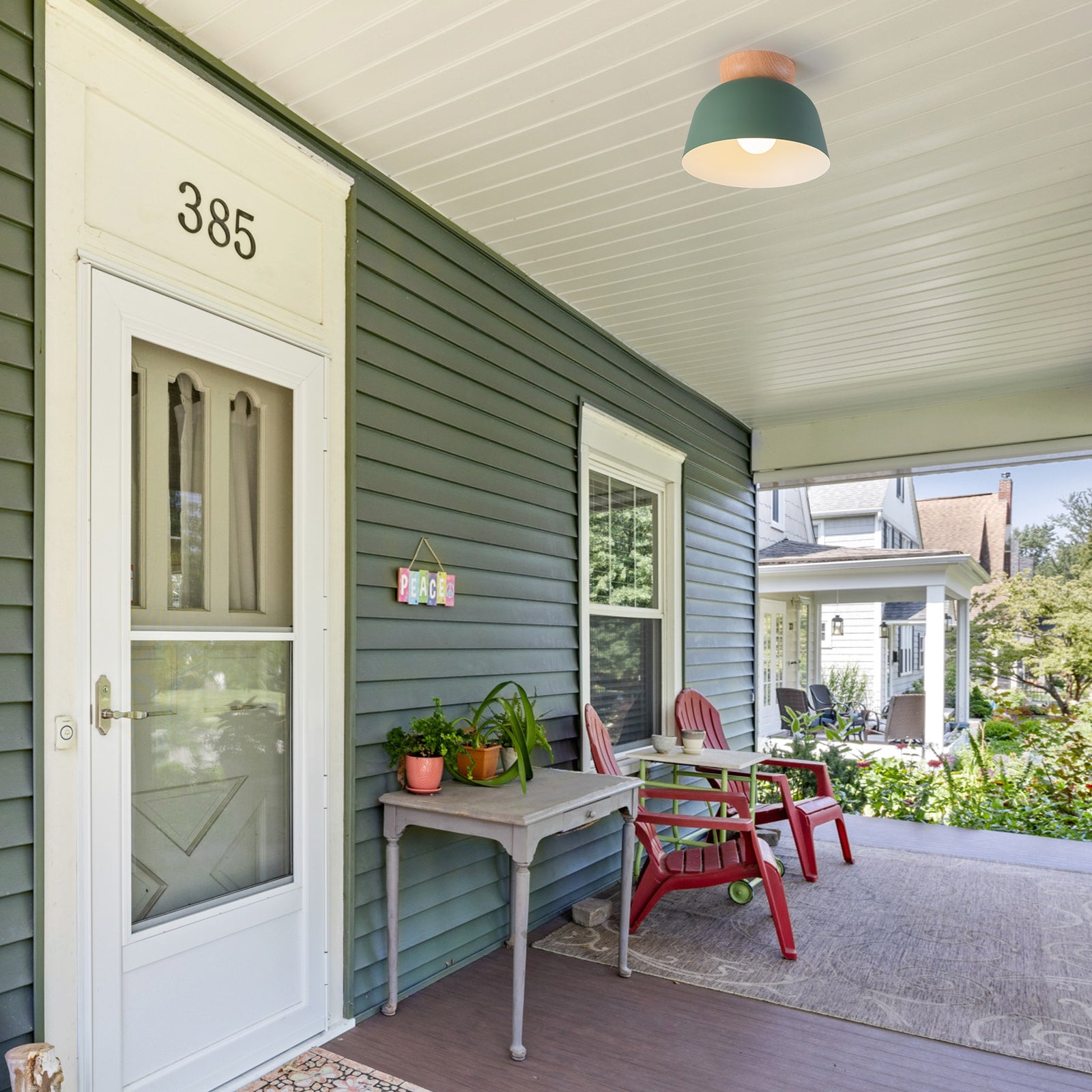 Glowlings 1-Light Modern 11"Wide Blue/Green Small Dome Wood Flush Mount Celiling Light