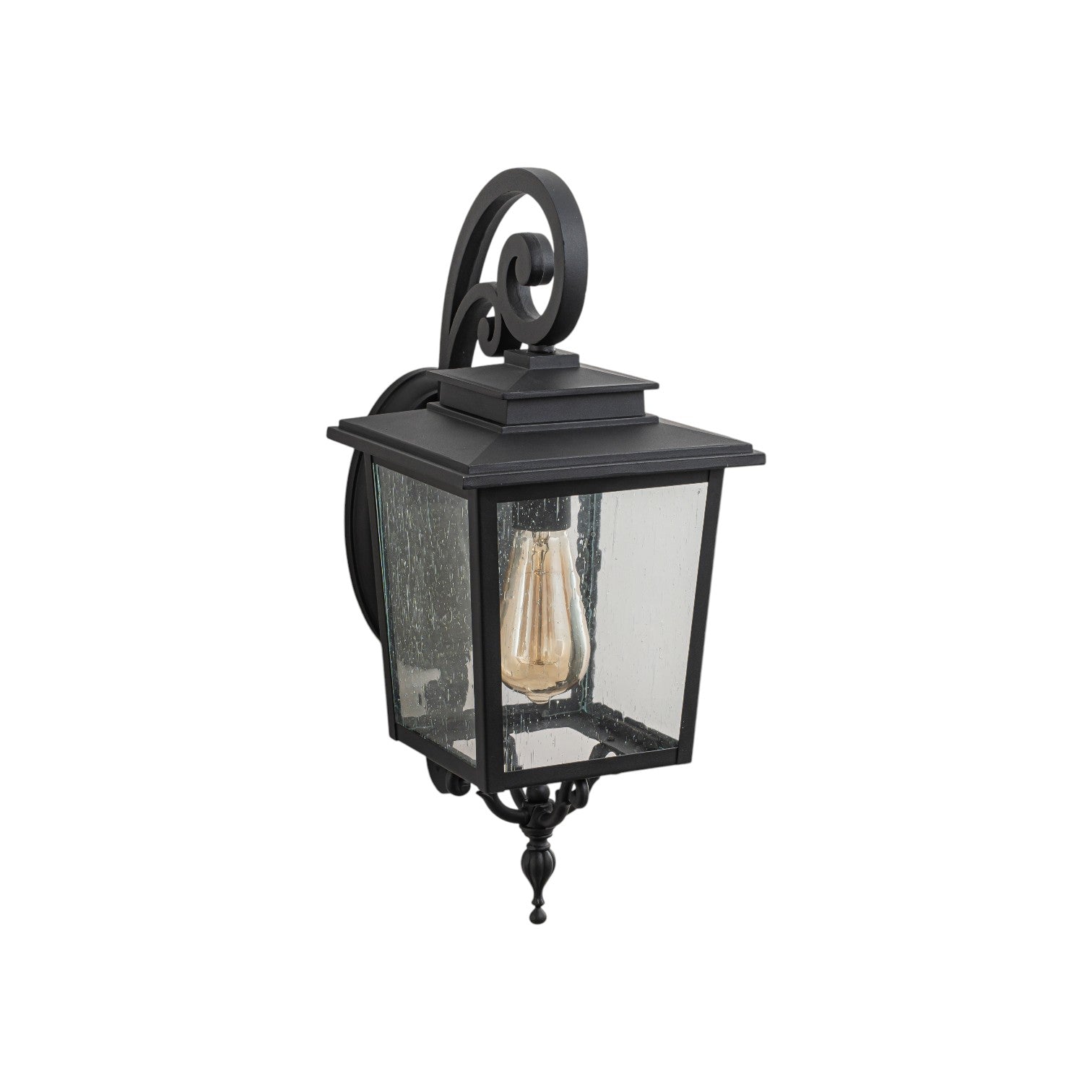 Glowlings 1-Light Traditional Lantern Outdoor Wall Sconce with Seeded Glass and Scroll Accent