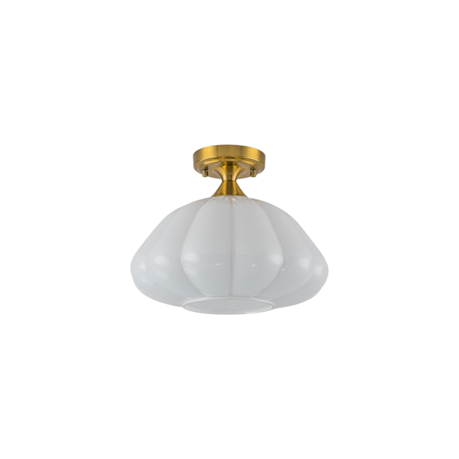 Glowlings 1-Light Vintage Antique Brass Opal Glass Pumpkin Small Semi-Flush Mount