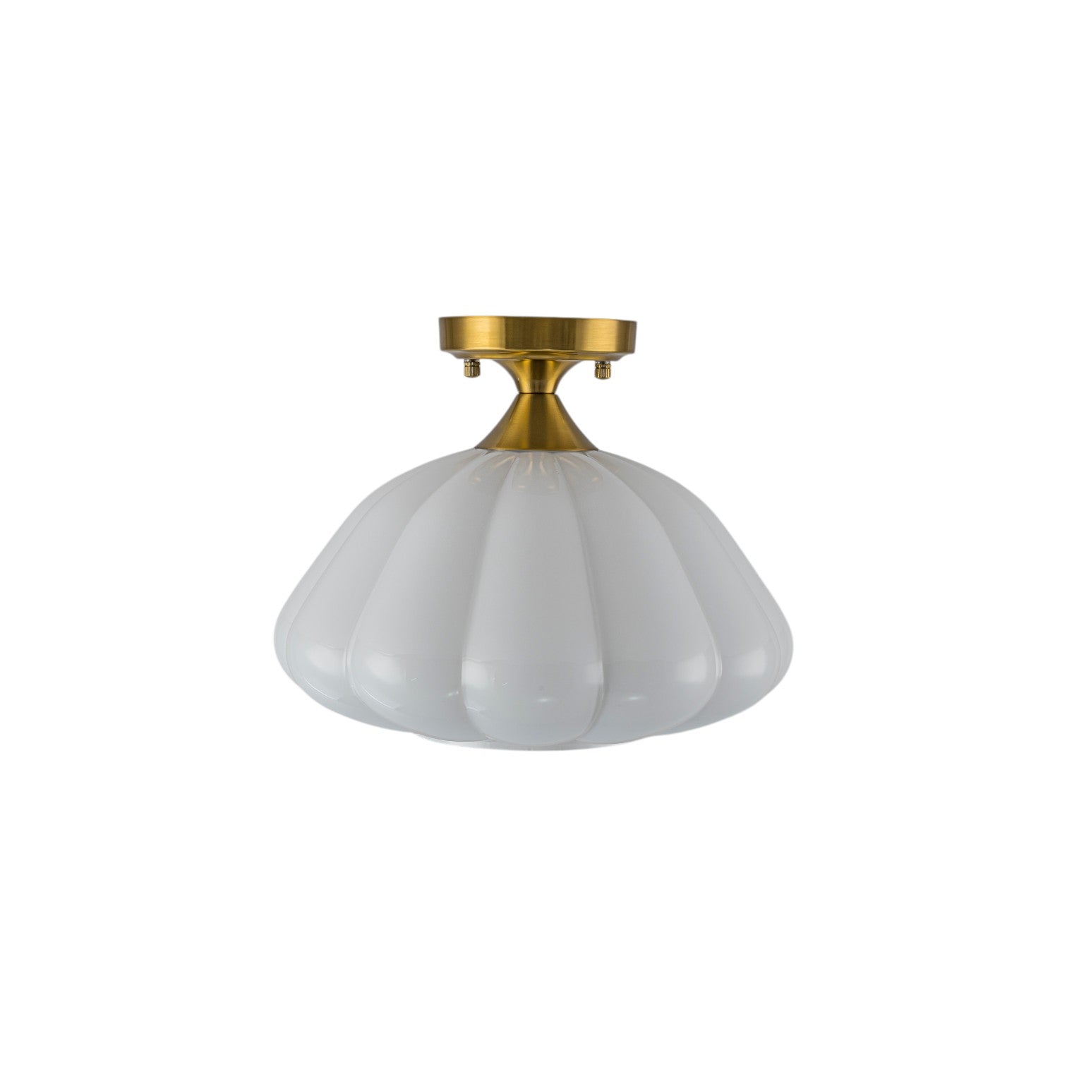 Glowlings 1-Light Vintage Antique Brass Opal Glass Pumpkin Small Semi-Flush Mount