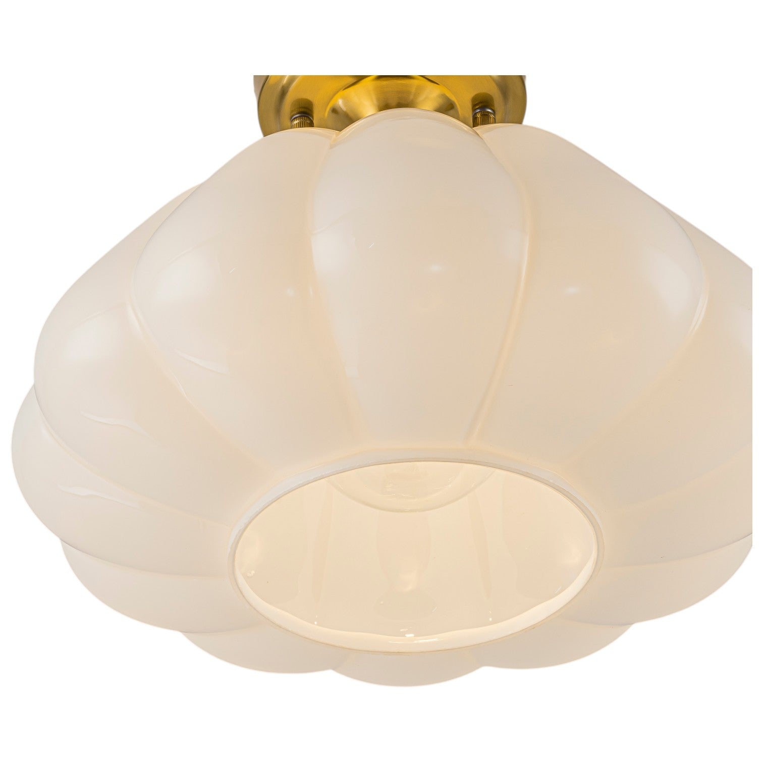 Glowlings 1-Light Vintage Antique Brass Opal Glass Pumpkin Small Semi-Flush Mount