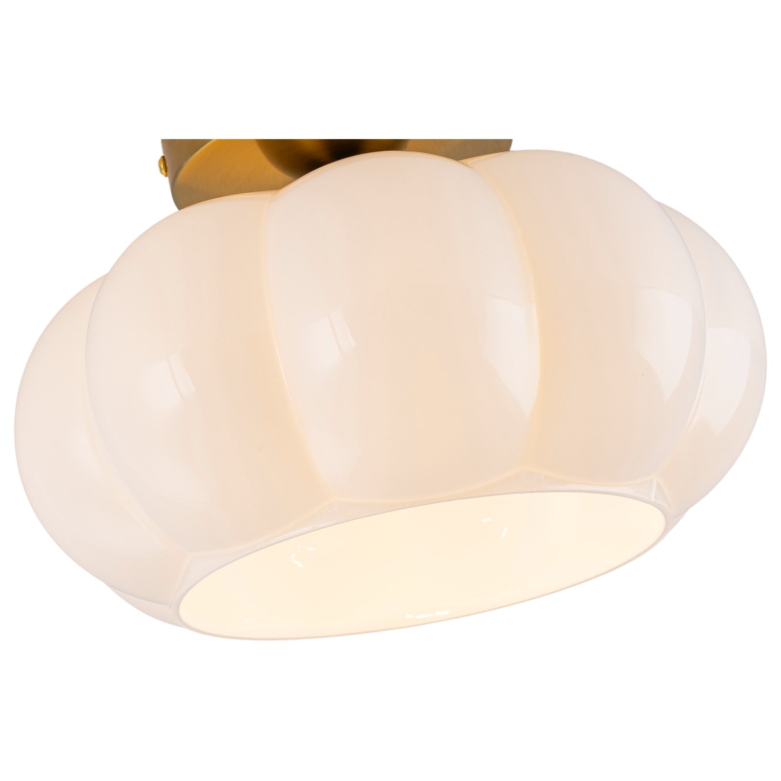 Glowlings 1-Light 10"Wide Vintage Antique Brass Opal Glass Pumpkin Small Semi-Flush Mount