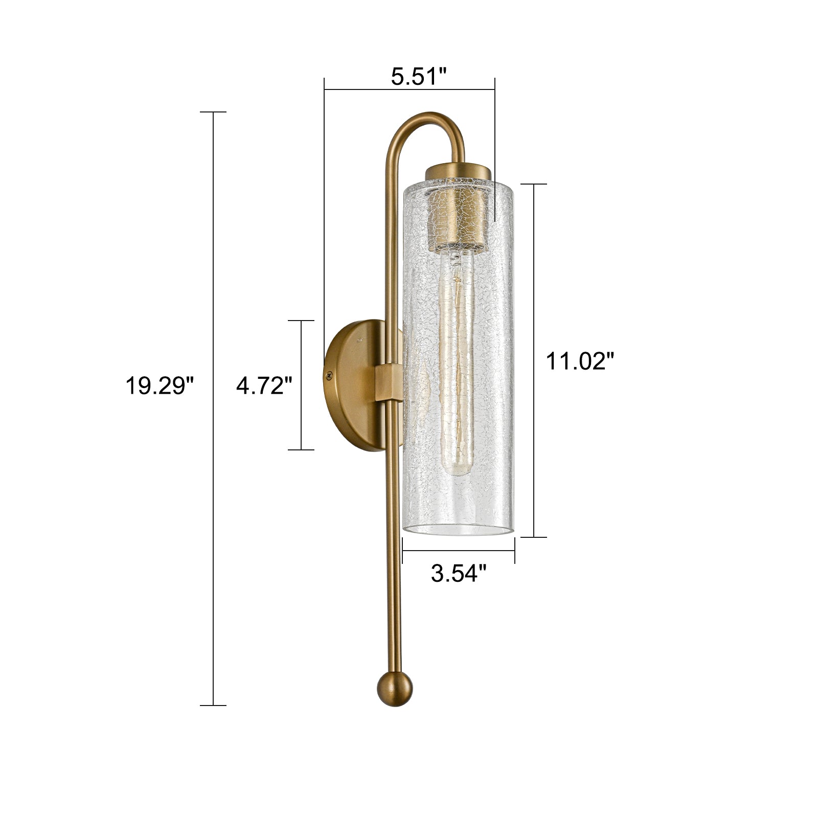 Glowlings 1-Light Vintage Crackle Glass Antique Brass Wall Sconce Bathroom Vanity Light