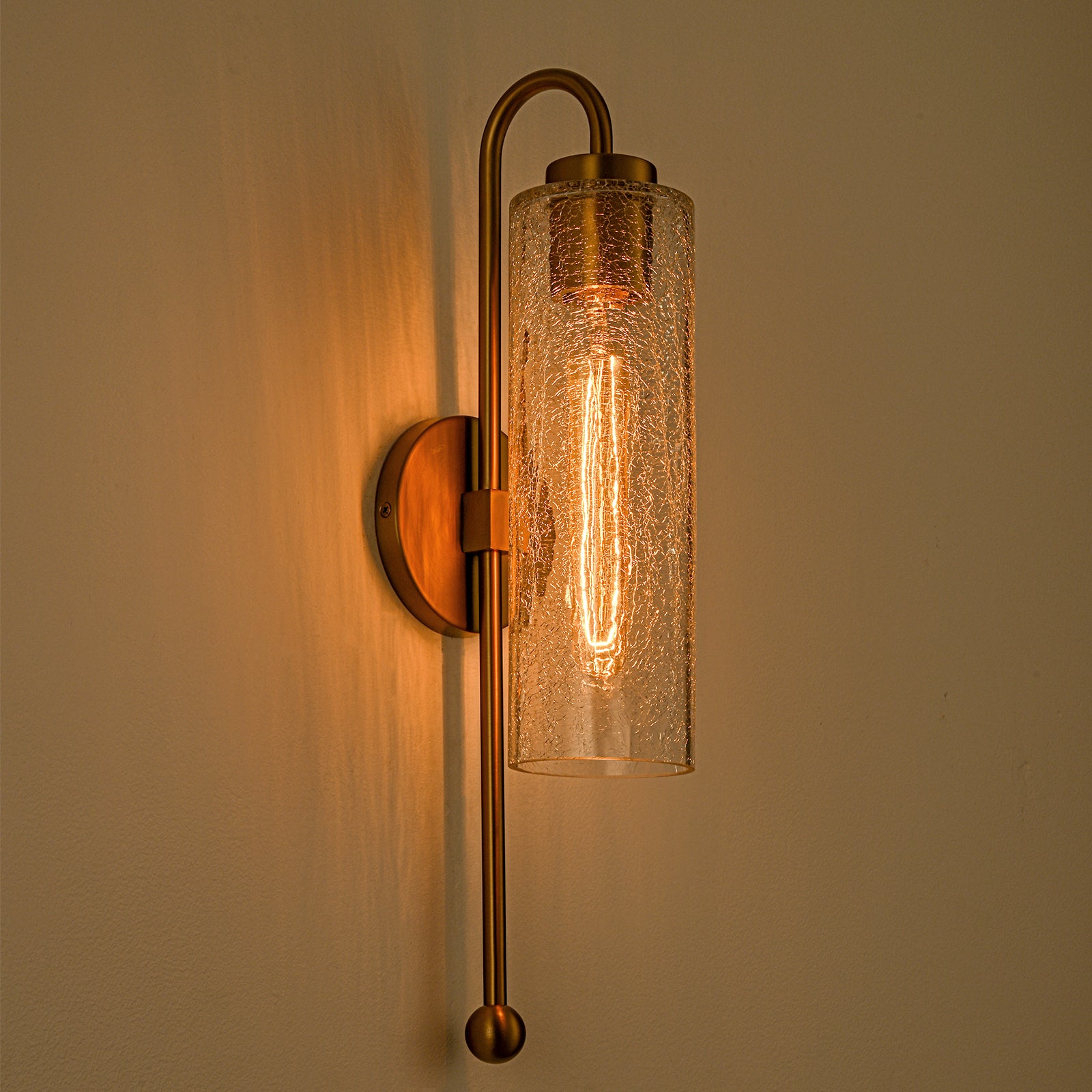 Glowlings 1-Light Vintage Crackle Glass Antique Brass Wall Sconce Bathroom Vanity Light