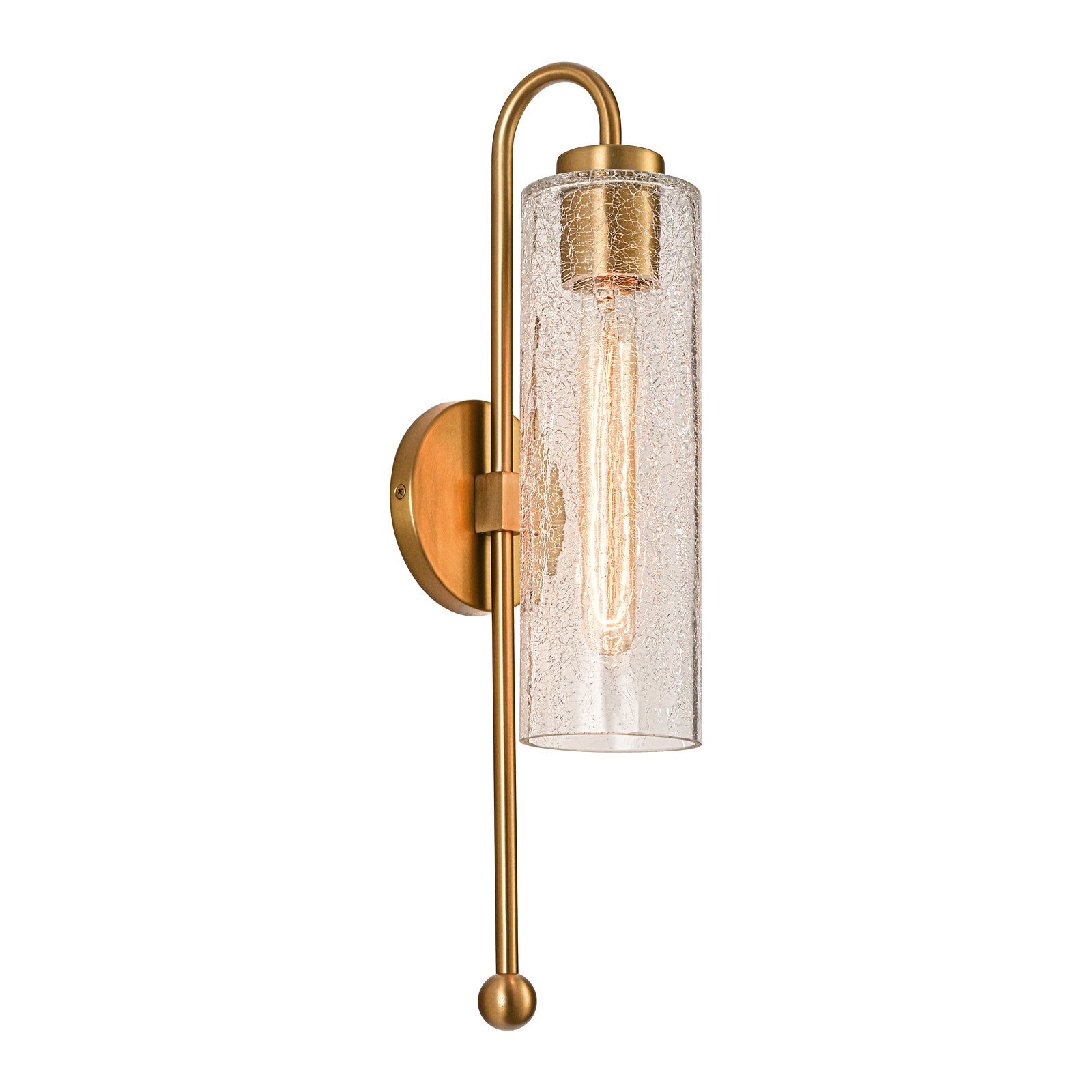 Glowlings 1-Light Vintage Crackle Glass Antique Brass Wall Sconce Bathroom Vanity Light