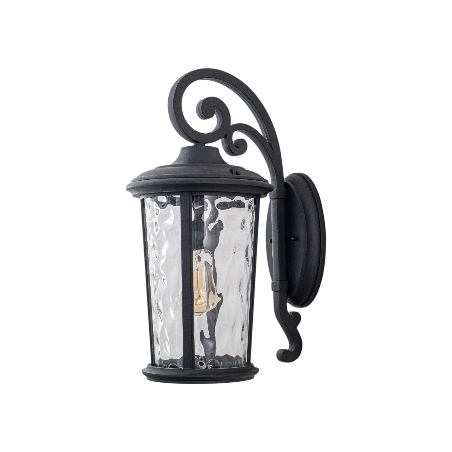 Glowlings 1-Light Vintage 21"High Matte Black IP23 Rippled Glass Outdoor Wall Sconce