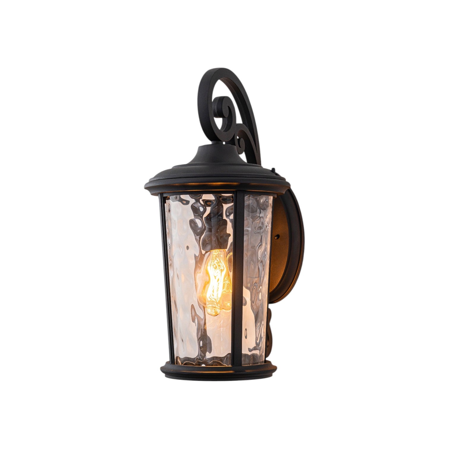Glowlings 1-Light Vintage 21"High Matte Black IP23 Rippled Glass Outdoor Wall Sconce
